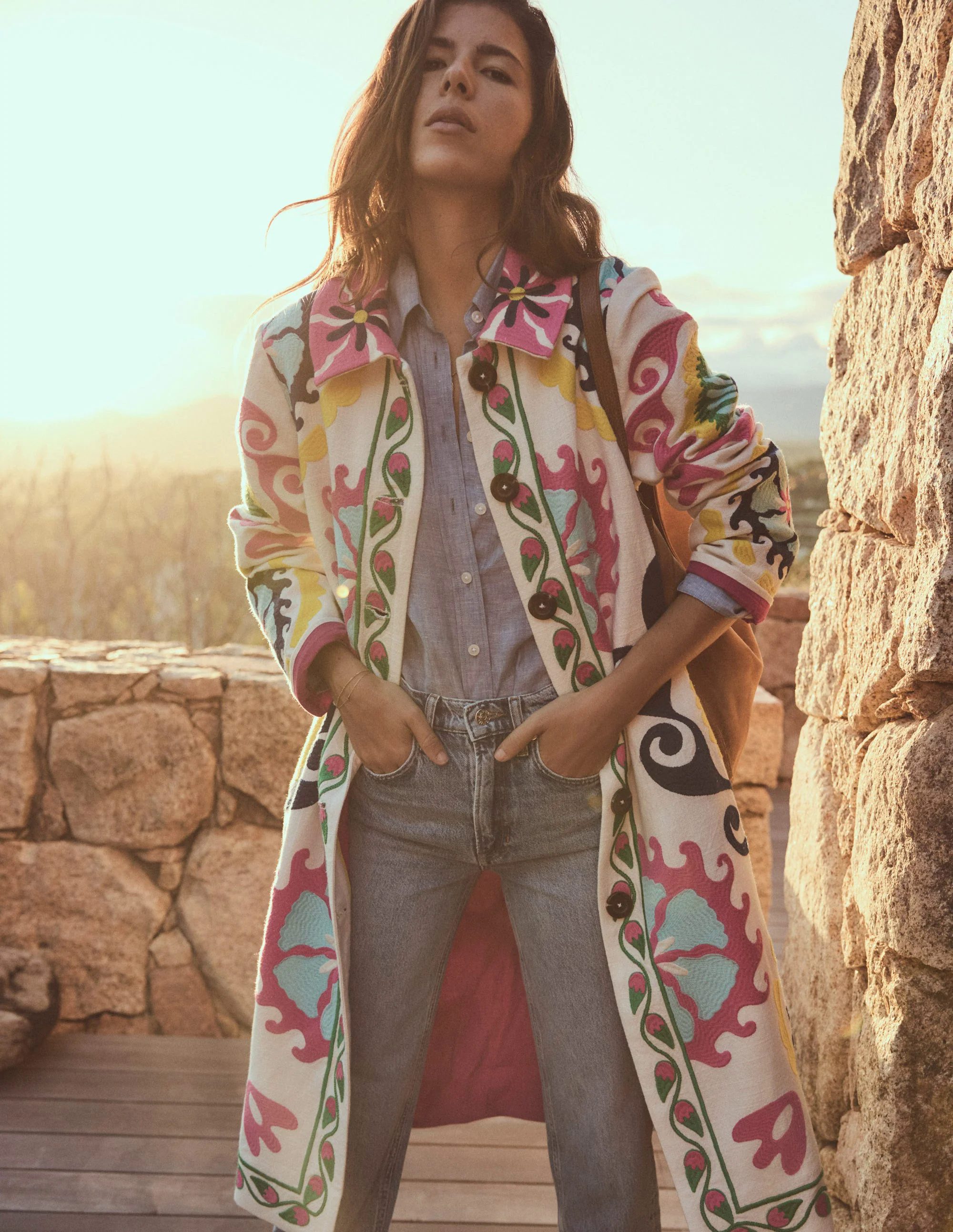 Embroidered Souvenir Coat-Multi, Ornamental Wave Embroidered Souvenir Coat-Multi, Ornamental Wave