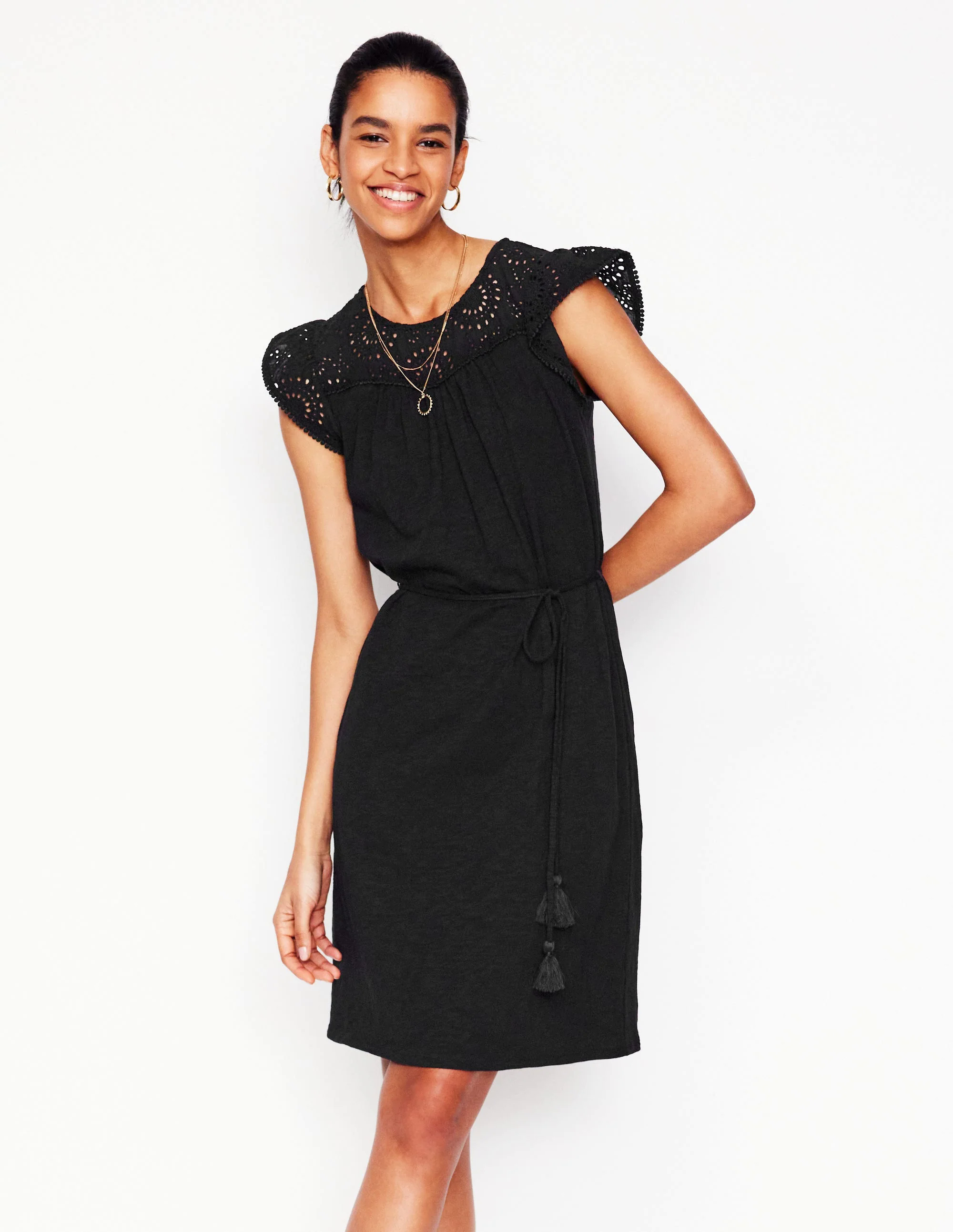 Juliet Broderie Short Dress-Black