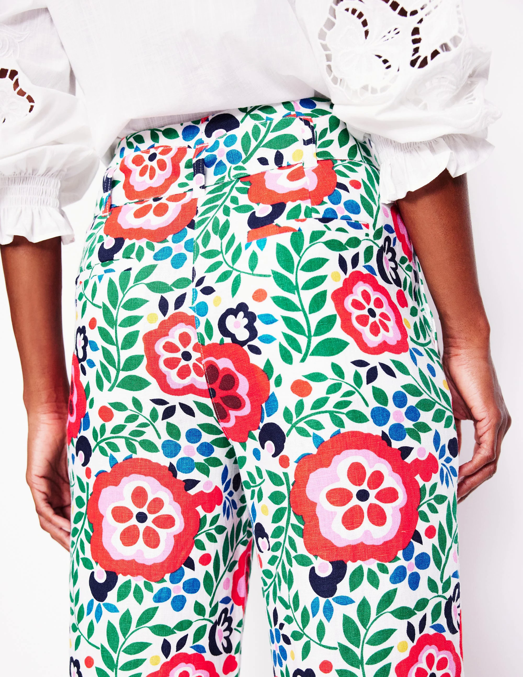 Belted Linen Pants-Multi, Foliage Scatter Belted Linen Pants-Multi, Foliage Scatter
