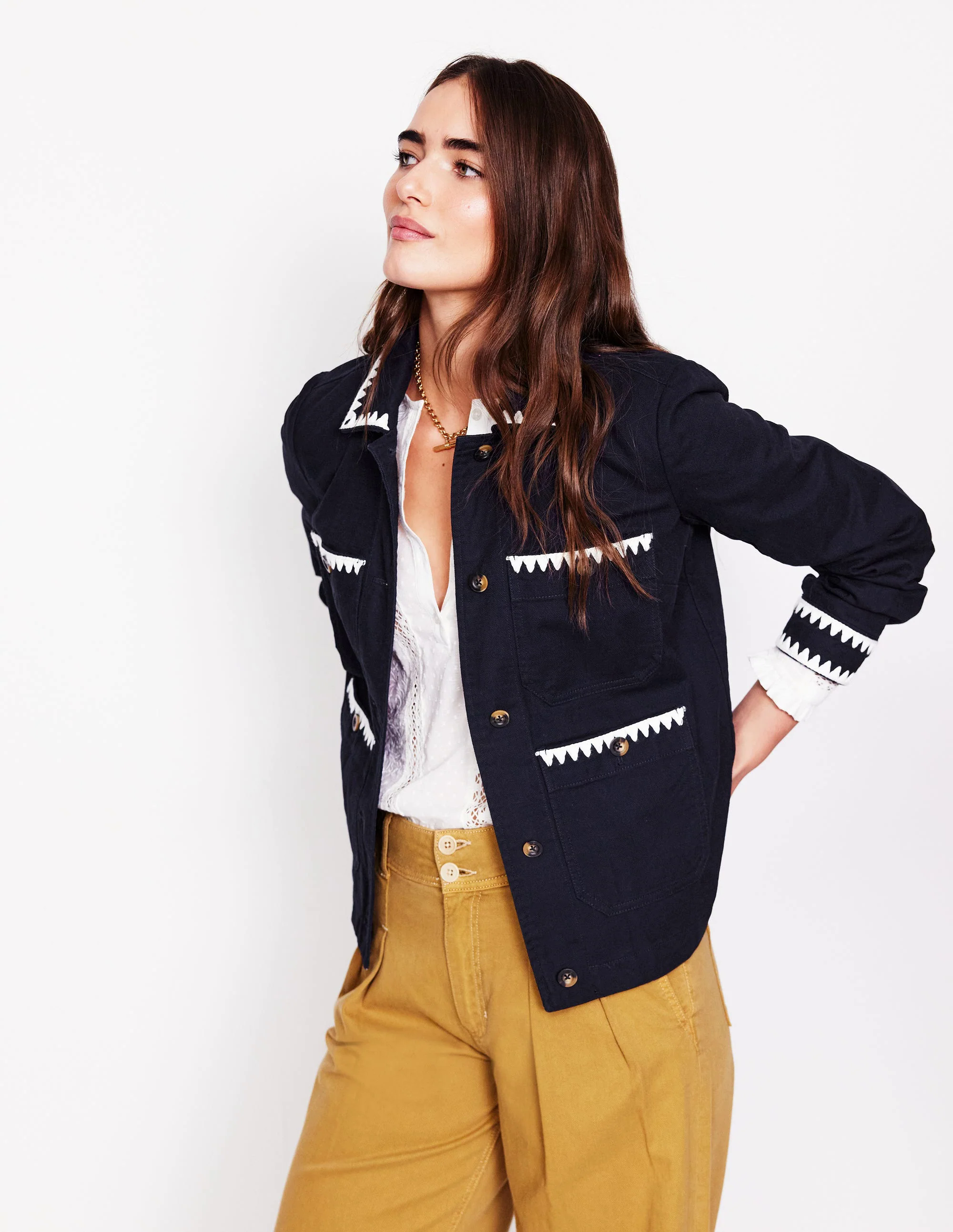 Embroidered Utility Jacket-Navy Embroidered Utility Jacket-Navy