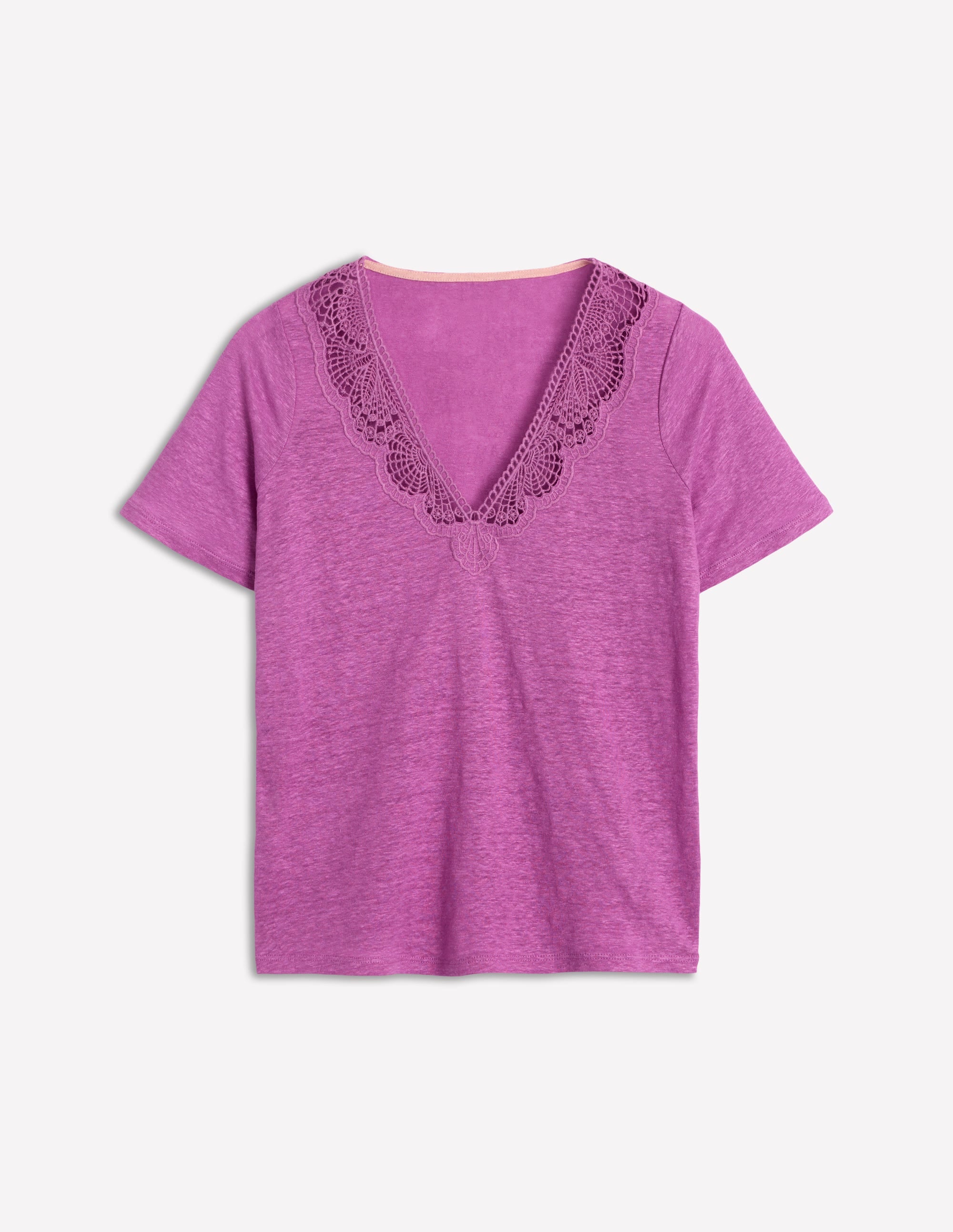 Lace Trim Linen T-shirt-Liatris