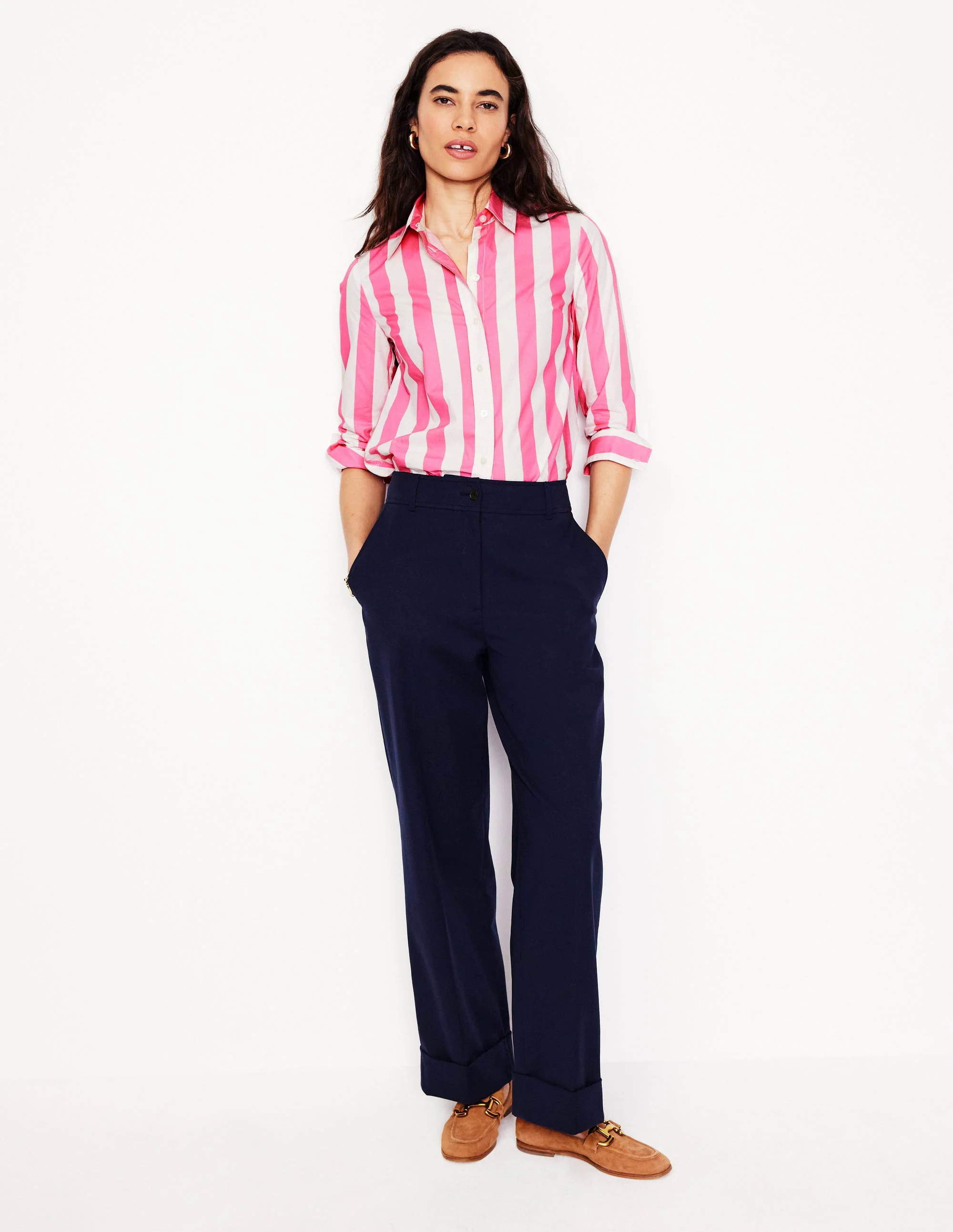 Sienna Cotton Shirt-Pink Rose Wide Stripe Sienna Cotton Shirt-Pink Rose Wide Stripe
