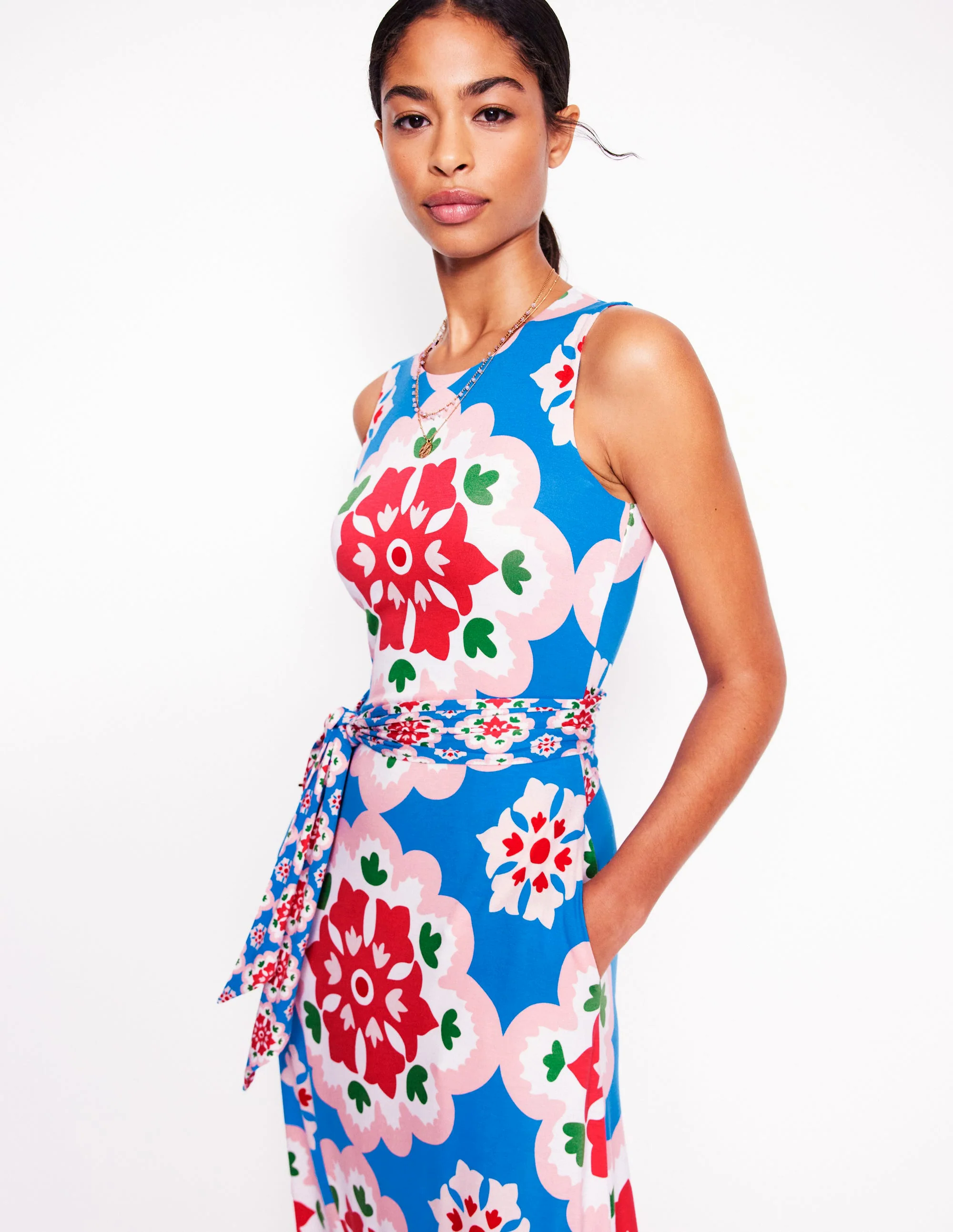 Grown On Tie Trapeze Dress-Cerulean Blue, Bloom Geo