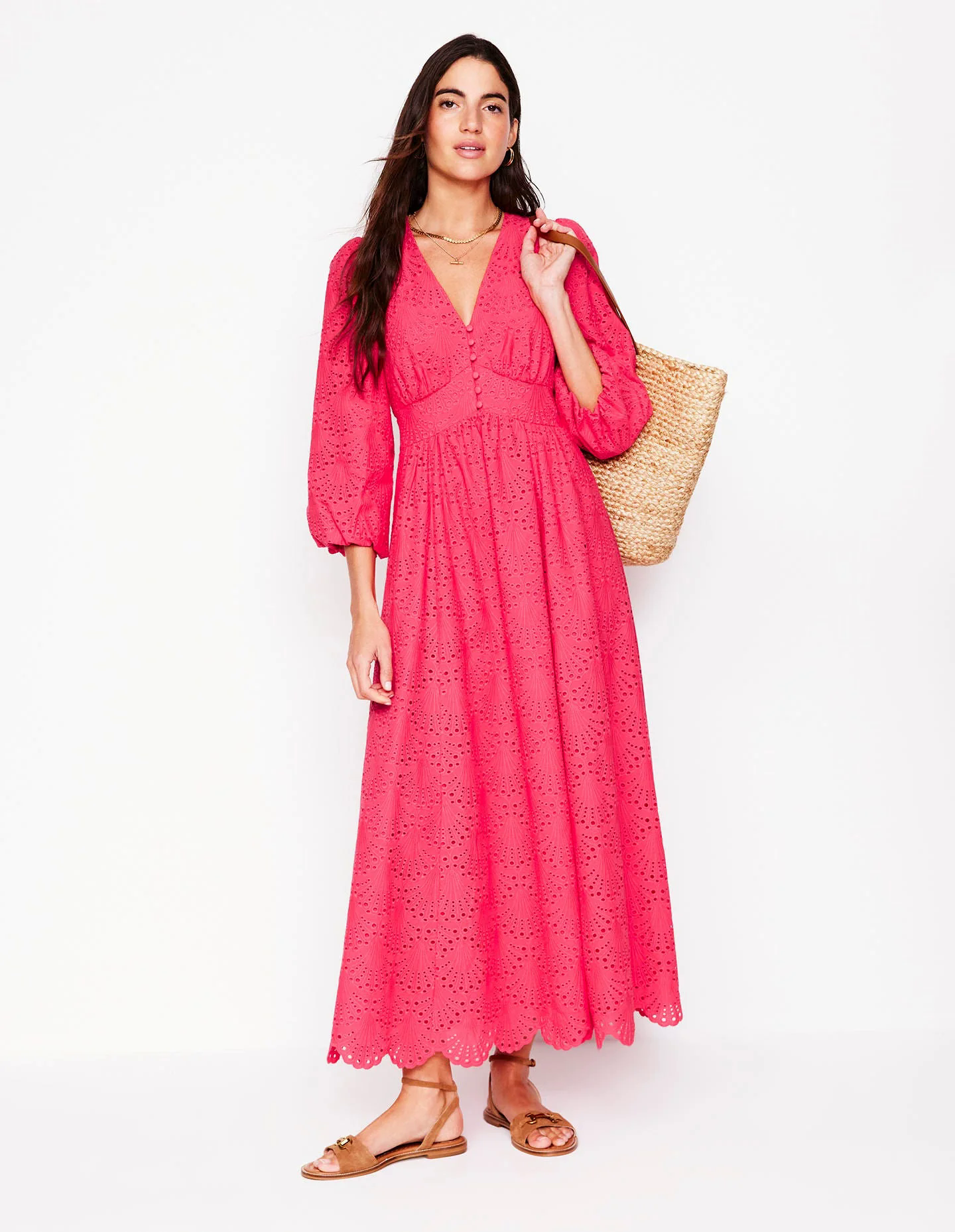Lola Broderie Maxi Dress-Camelia Pink