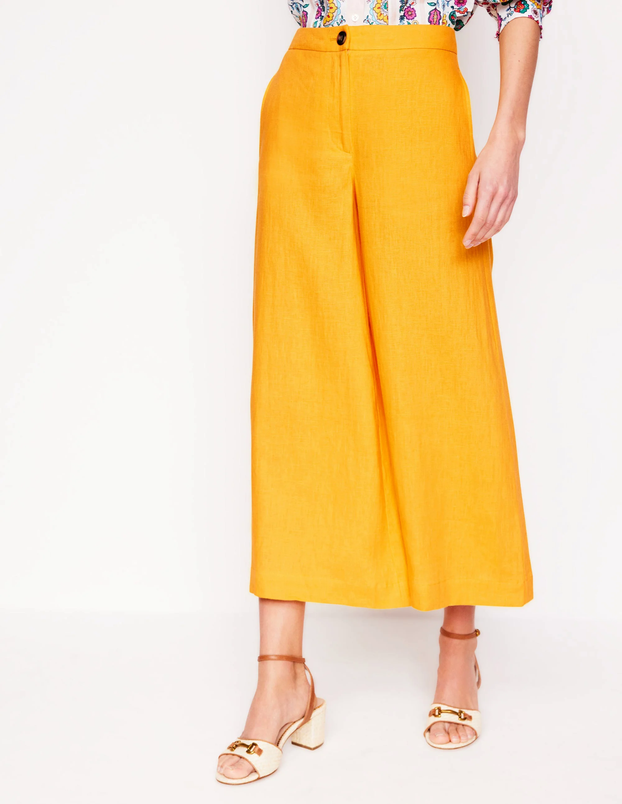 Wide Crop Linen Pants-Summers Sun Yellow