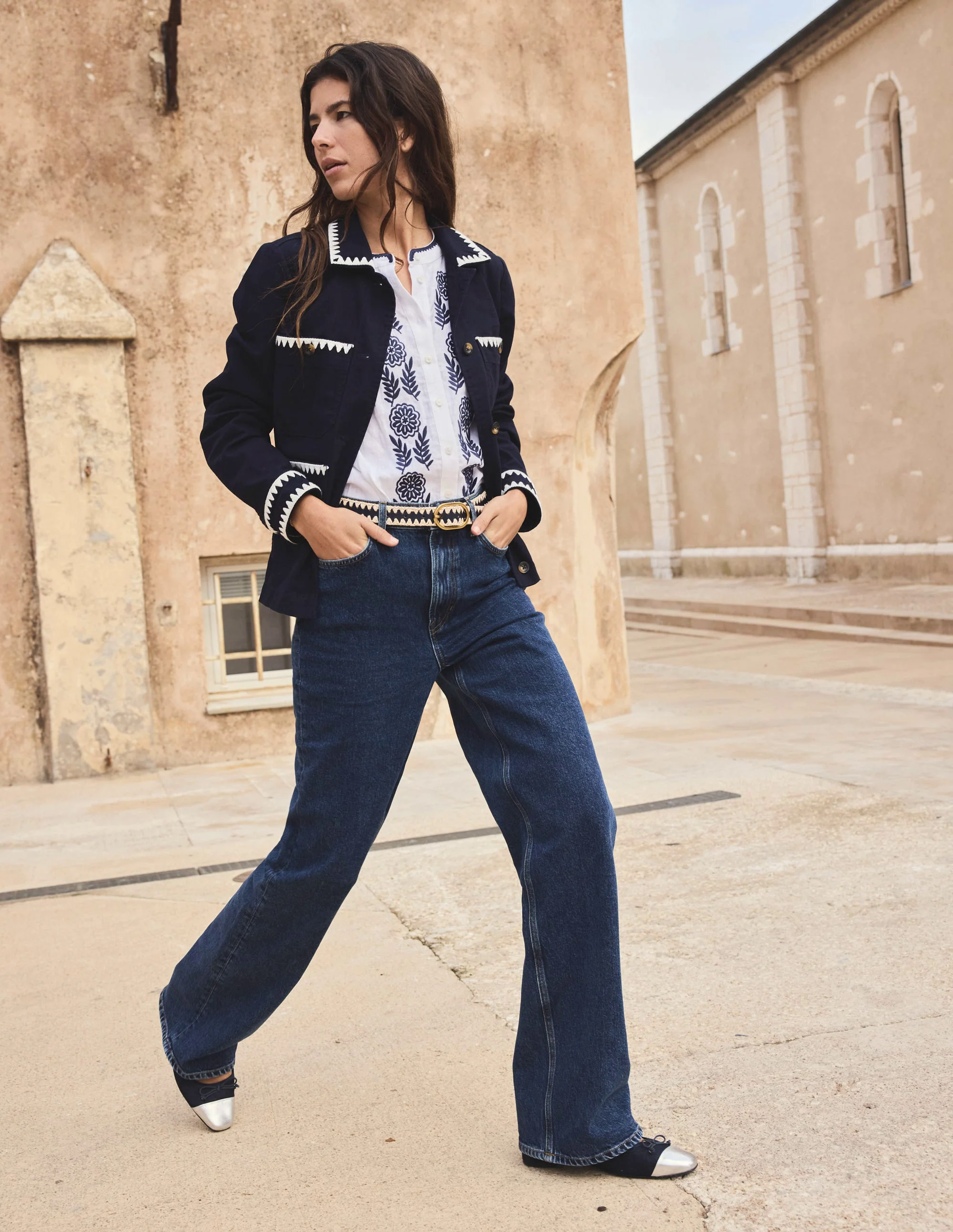 Embroidered Utility Jacket-Navy Embroidered Utility Jacket-Navy