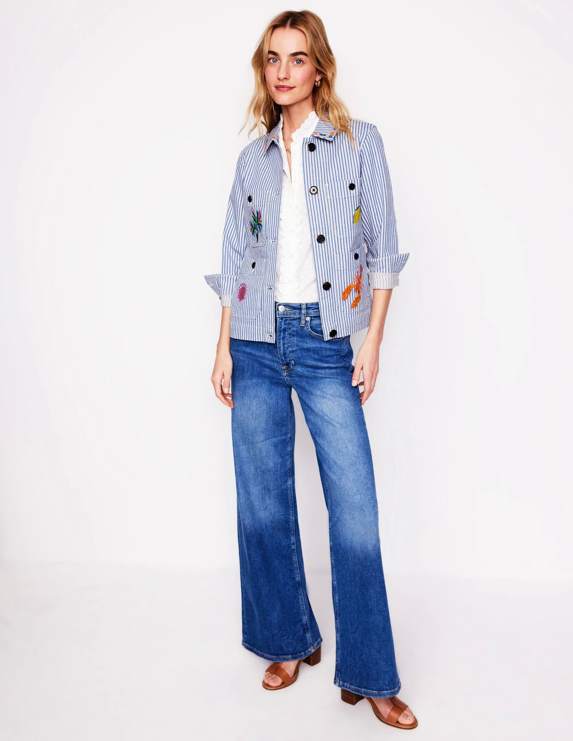 Embroidered Utility Jacket-Forget me not Blue Fine Stripe Embroidered Utility Jacket-Forget me not Blue Fine Stripe