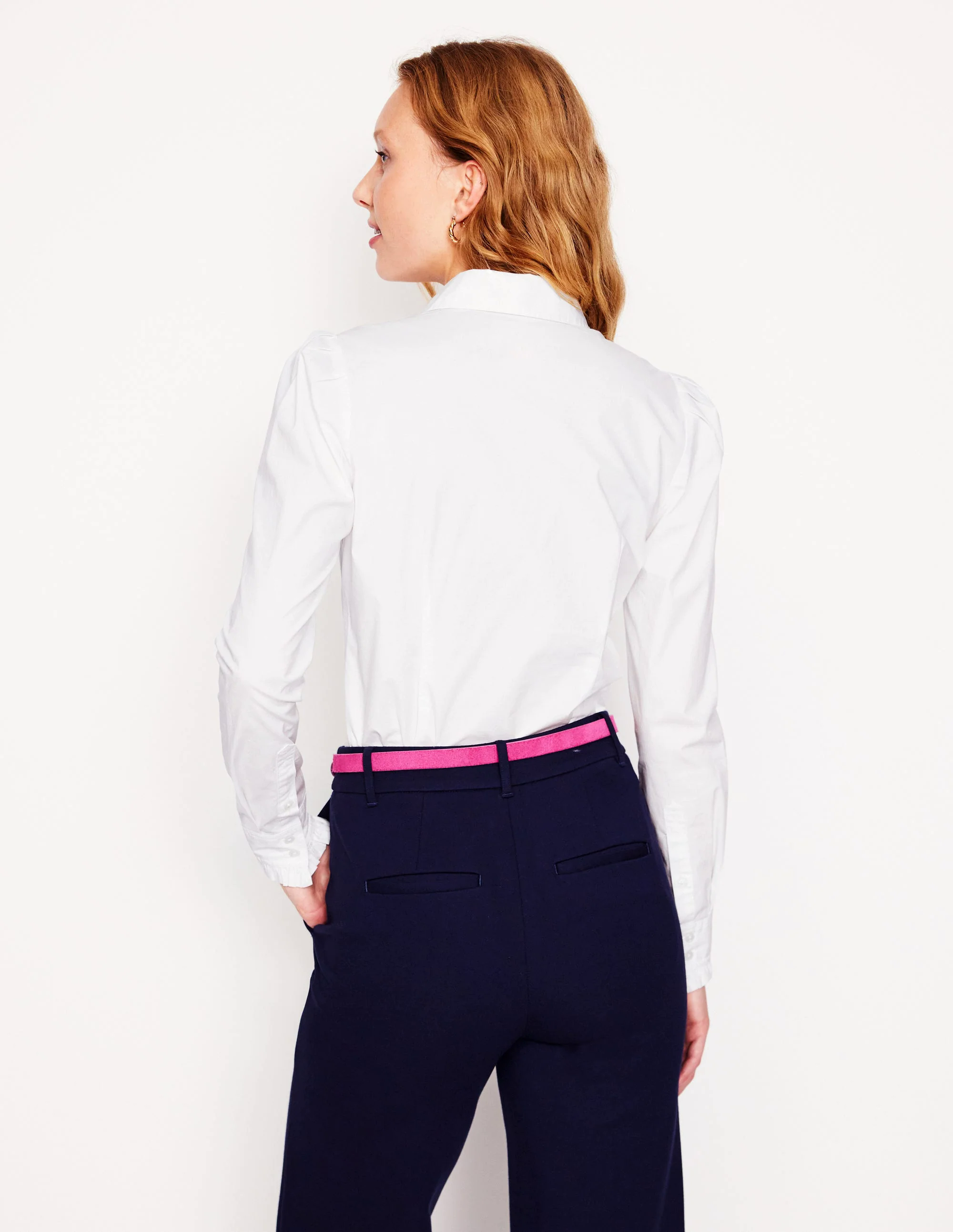 Cara Stretch Cotton Shirt-White Cara Stretch Cotton Shirt-White