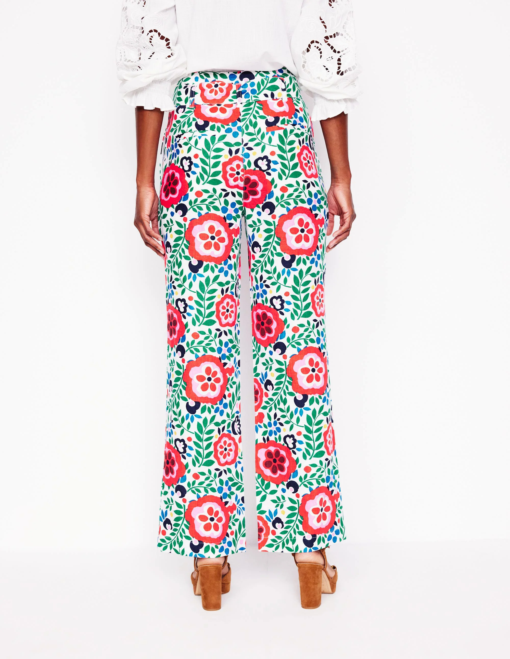 Belted Linen Pants-Multi, Foliage Scatter Belted Linen Pants-Multi, Foliage Scatter