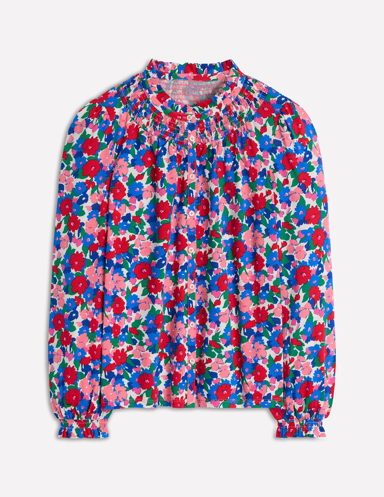 Fay Smocked Jersey Shirt-Multi, Painterly Meadow Fay Smocked Jersey Shirt-Multi, Painterly Meadow