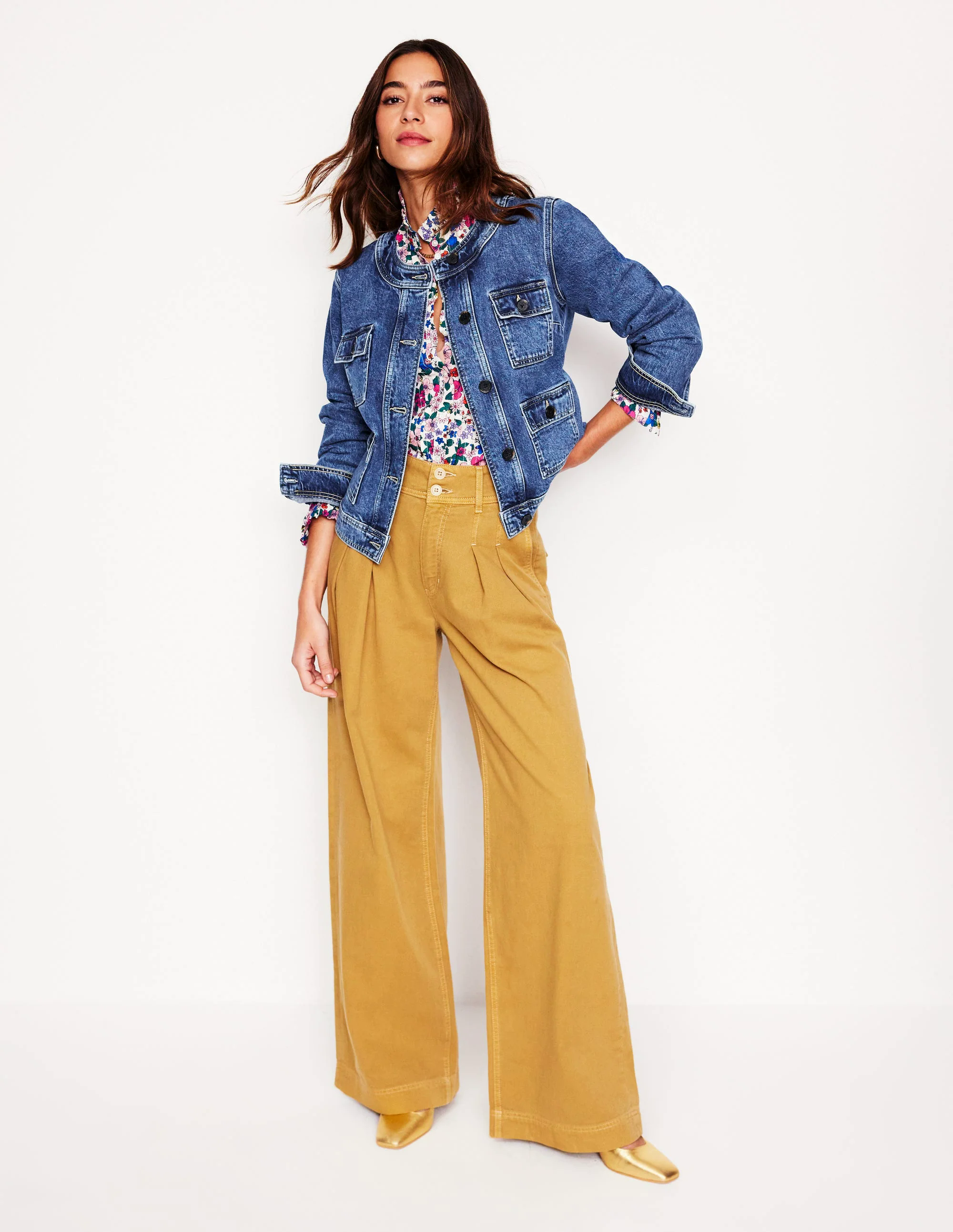Collarless Casual Jacket-Mid Wash Denim Collarless Casual Jacket-Mid Wash Denim