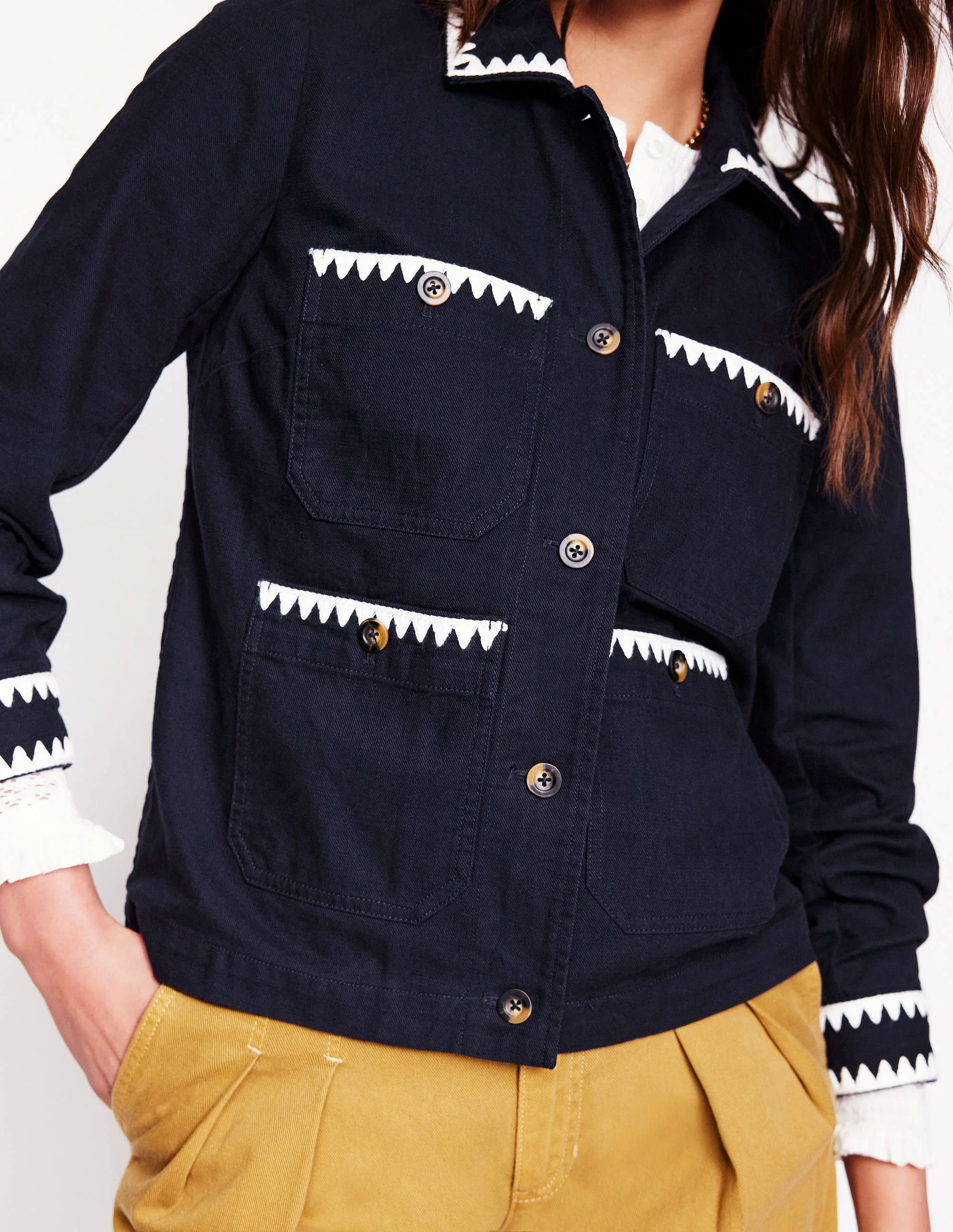 Embroidered Utility Jacket-Navy Embroidered Utility Jacket-Navy