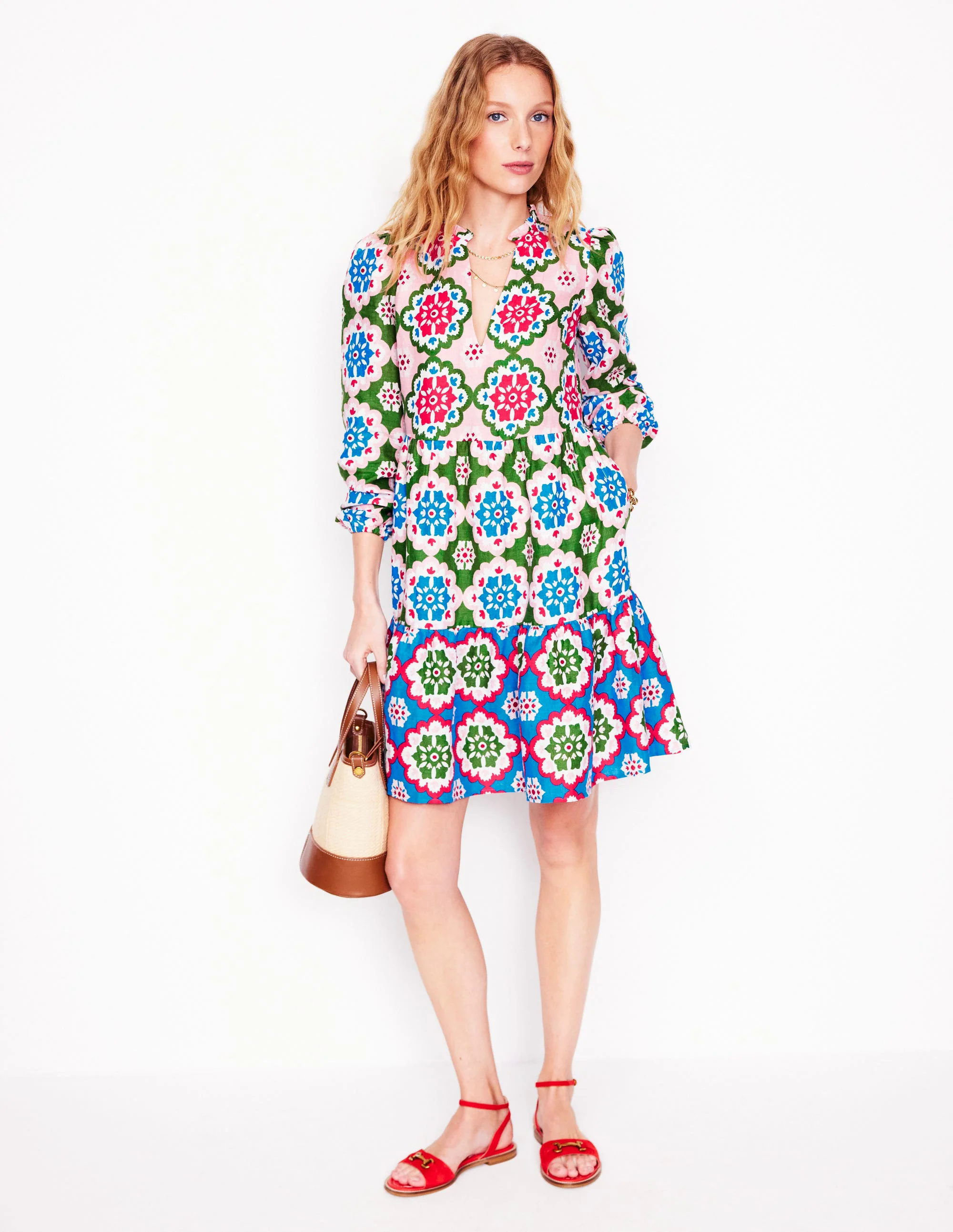 Esme Linen Short Dress-Multi, Bloom Geo Esme Linen Short Dress-Multi, Bloom Geo