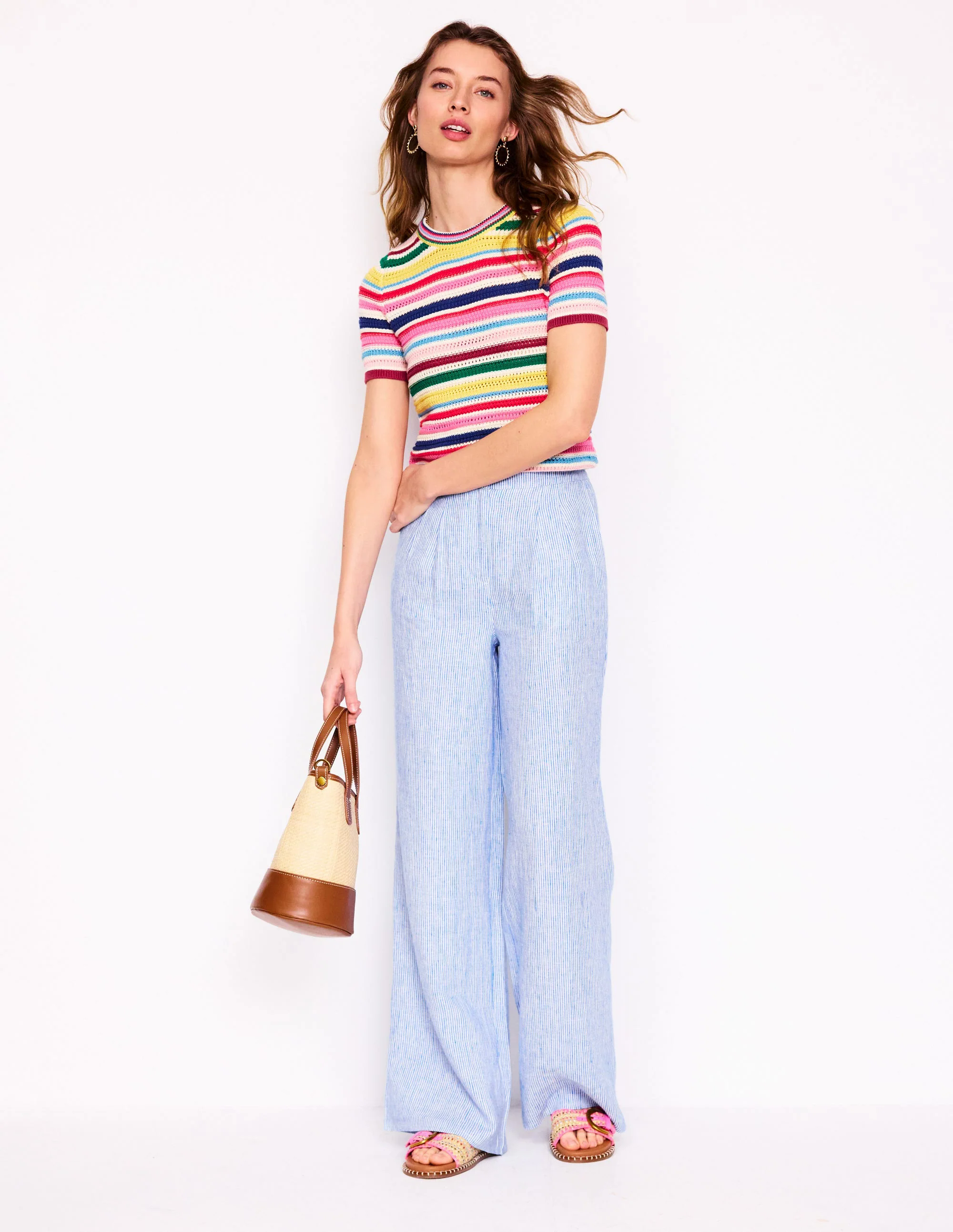Dulwich Linen Pants-Kingfisher Blue Fine Stripe
