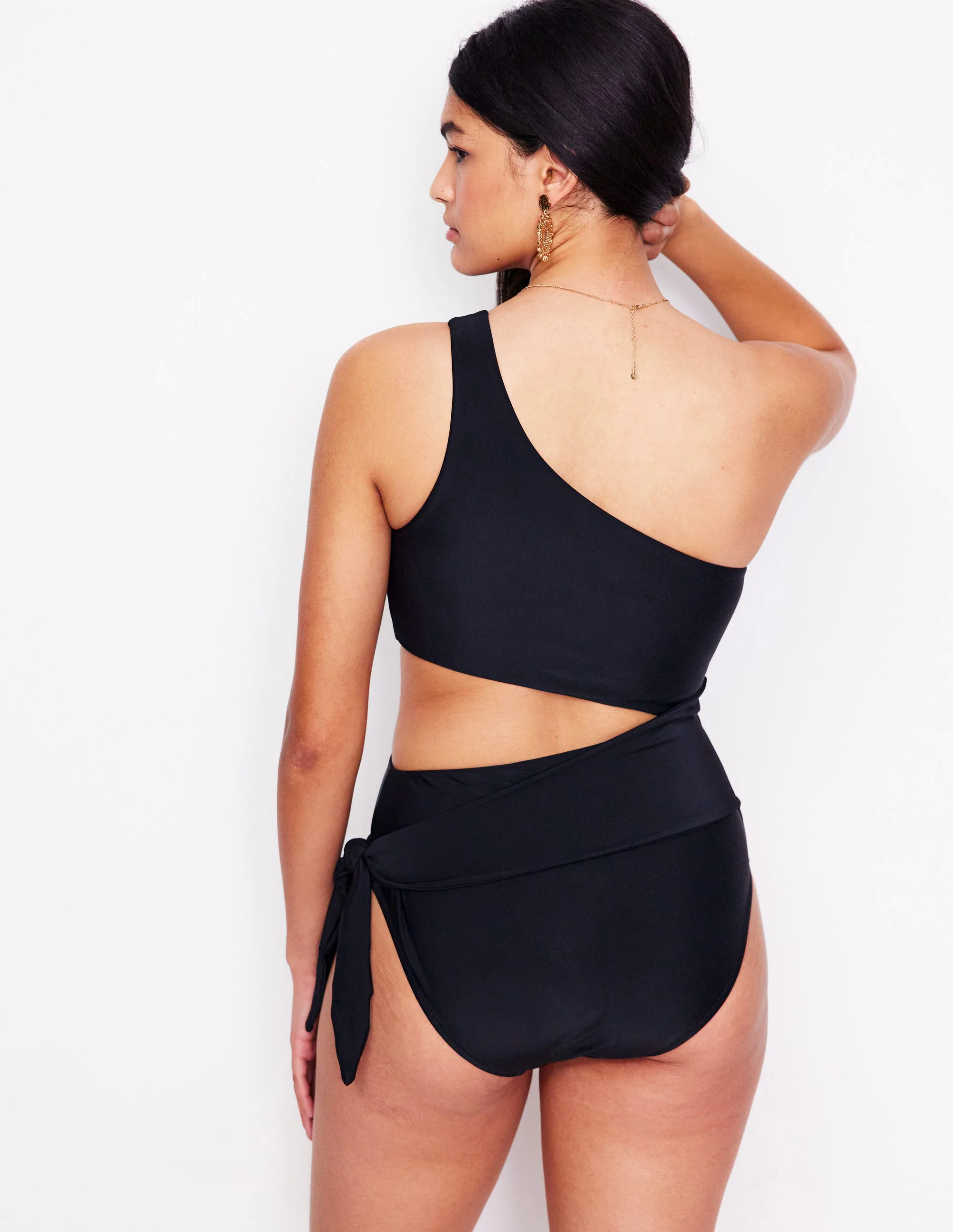 Asym Cut Tie Swimsuit-Black Asym Cut Tie Swimsuit-Black