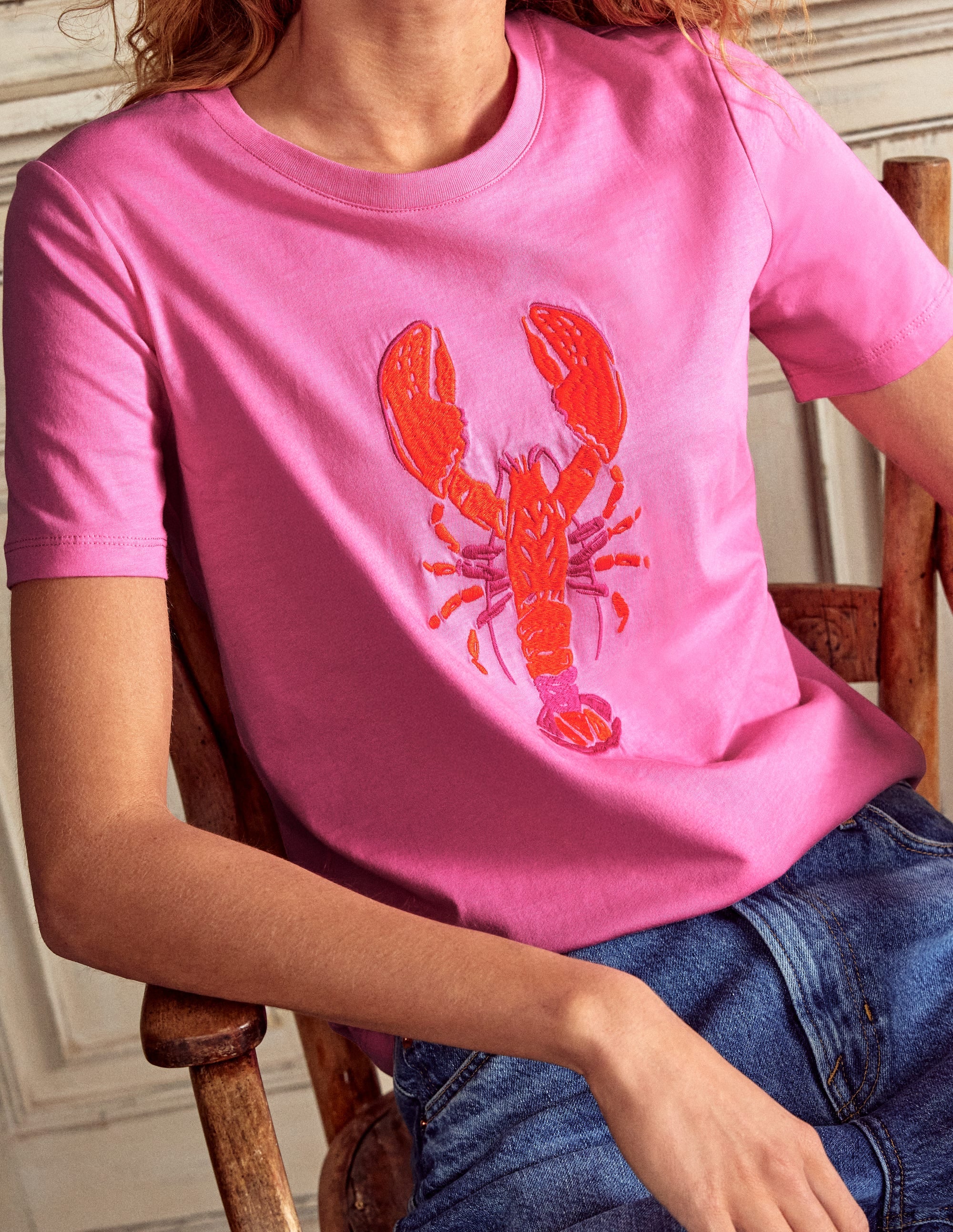 Relaxed Novelty T-Shirt-Pink Rose, Lobster
