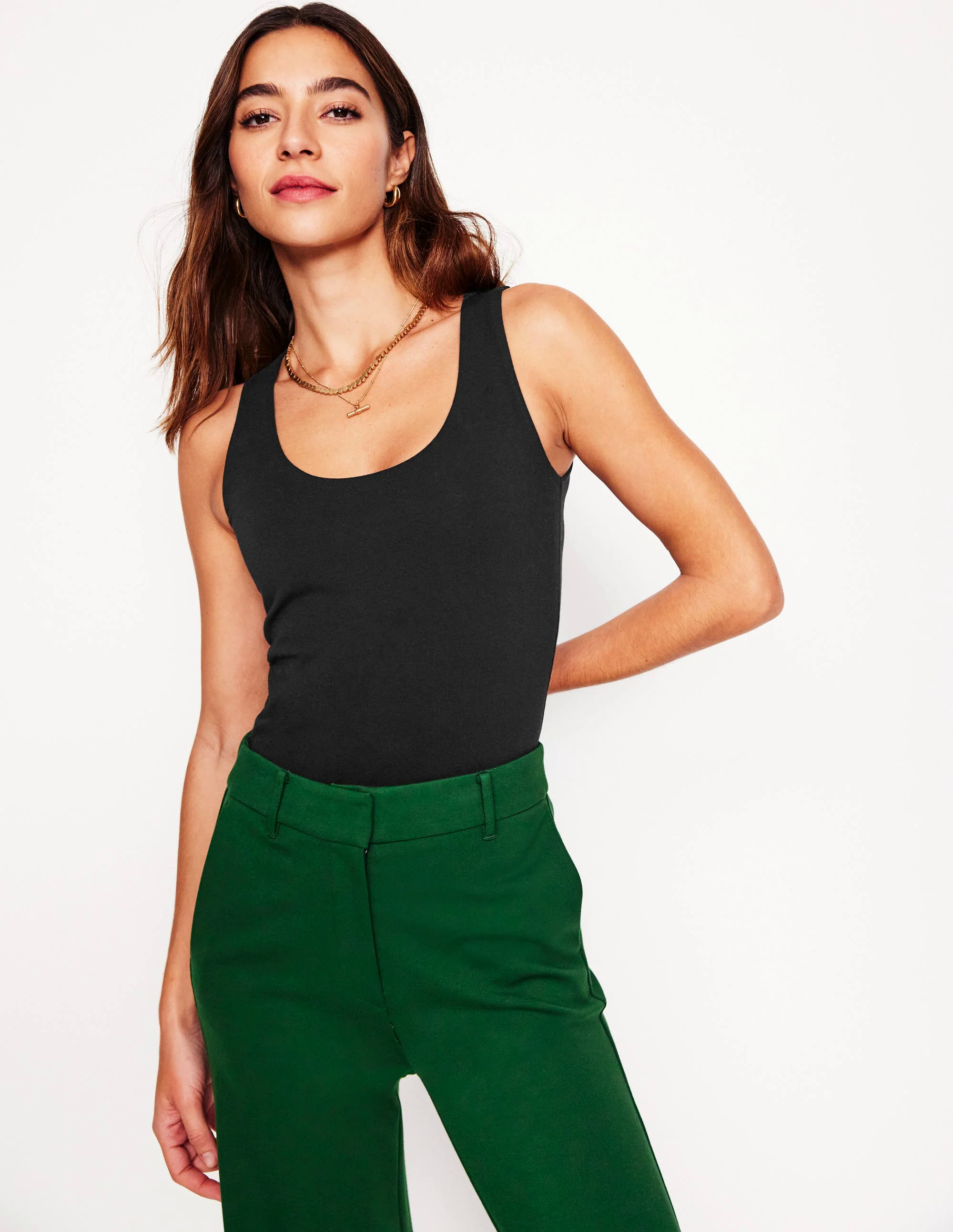 Double Layer Scoop Neck Vest-Black Double Layer Scoop Neck Vest-Black
