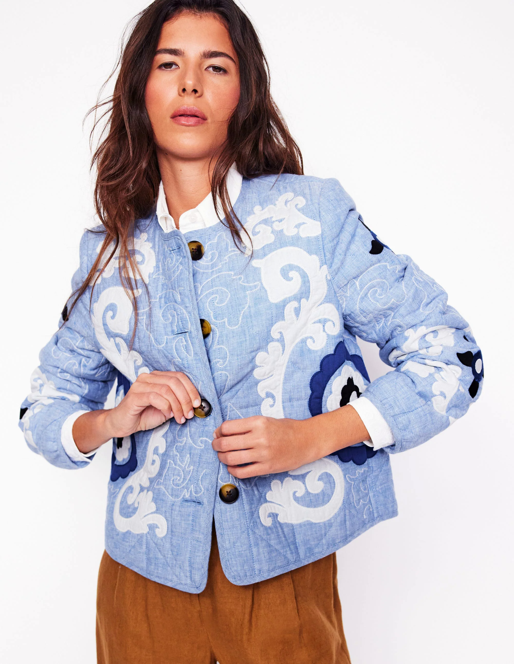 Chelsea Embroidered Jacket-Grey Blue Chambray Chelsea Embroidered Jacket-Grey Blue Chambray