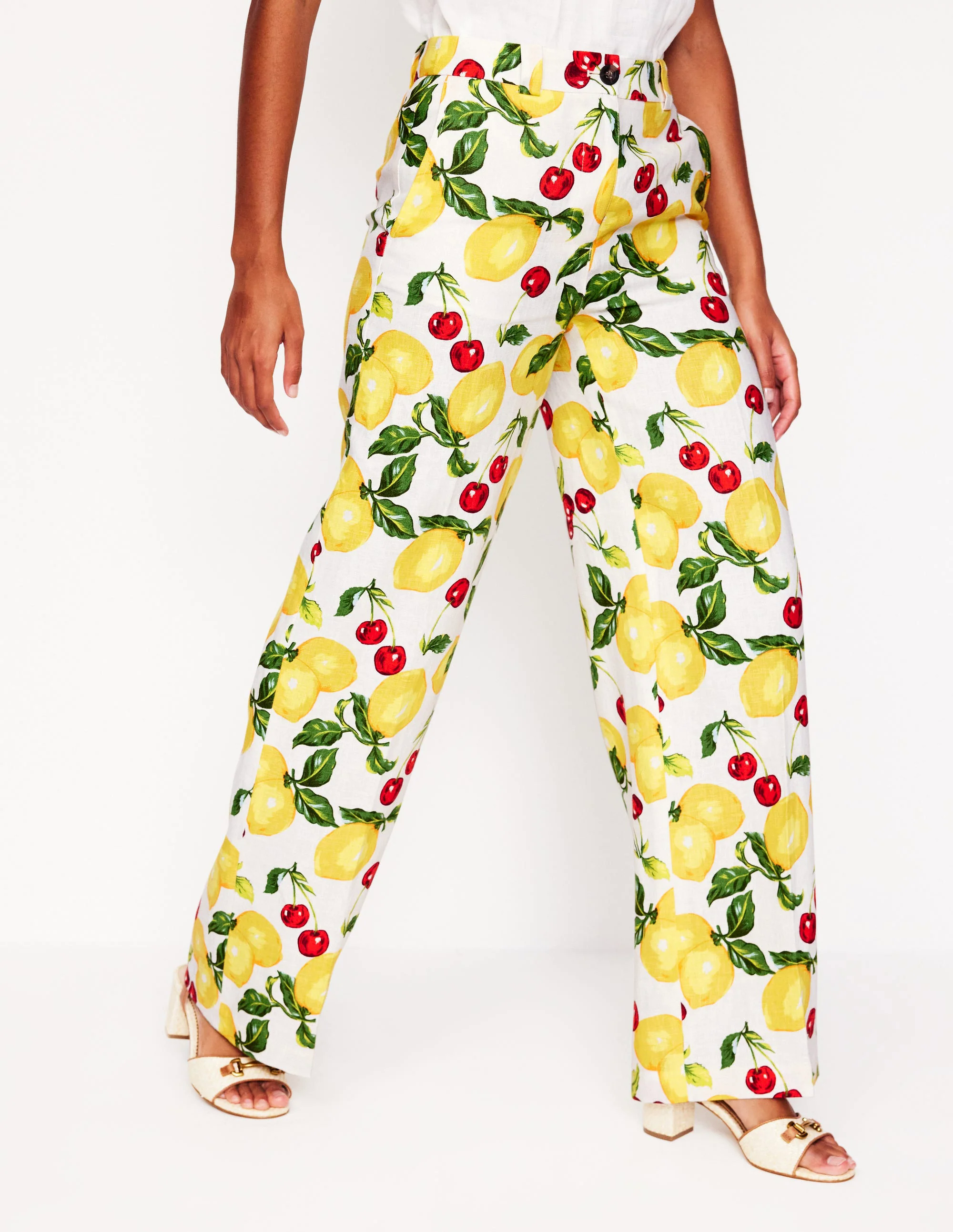 Westbourne Linen Pants-Ivory, Cherries and Lemons