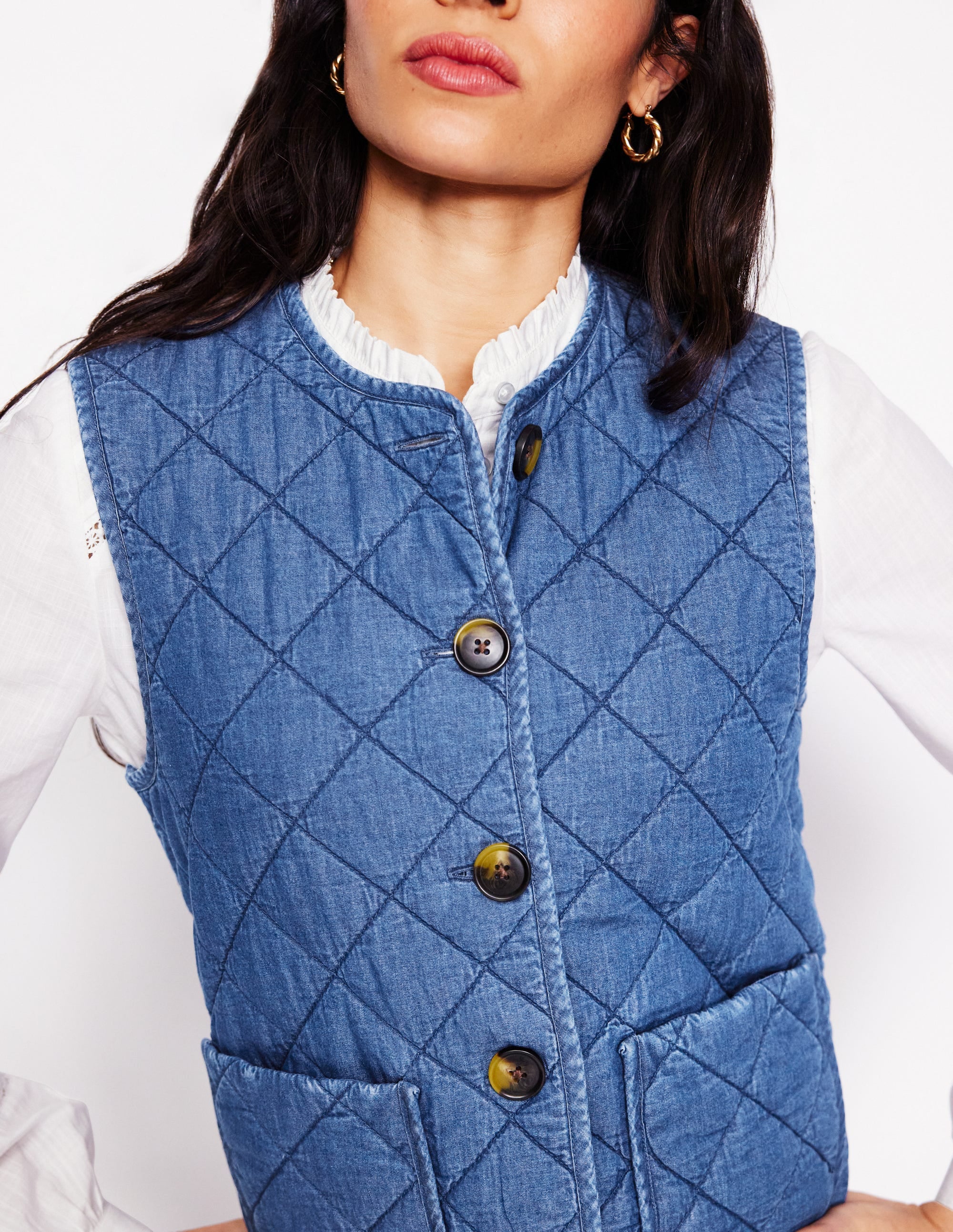 Denim Quilted Gilet-Mid Wash Denim Quilted Gilet-Mid Wash