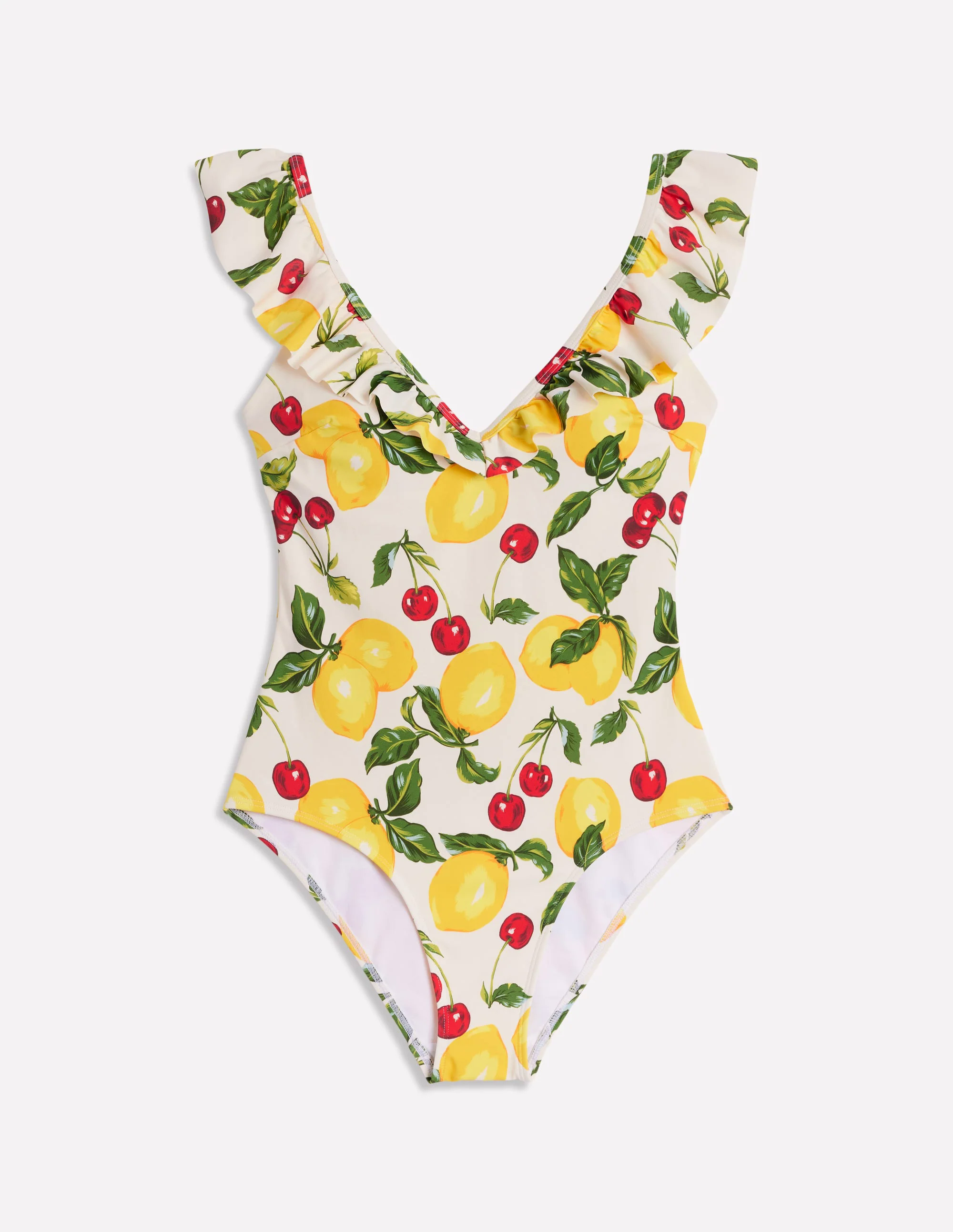 Evia Ruffle Swimsuit-Ivory, Cherries and Lemons