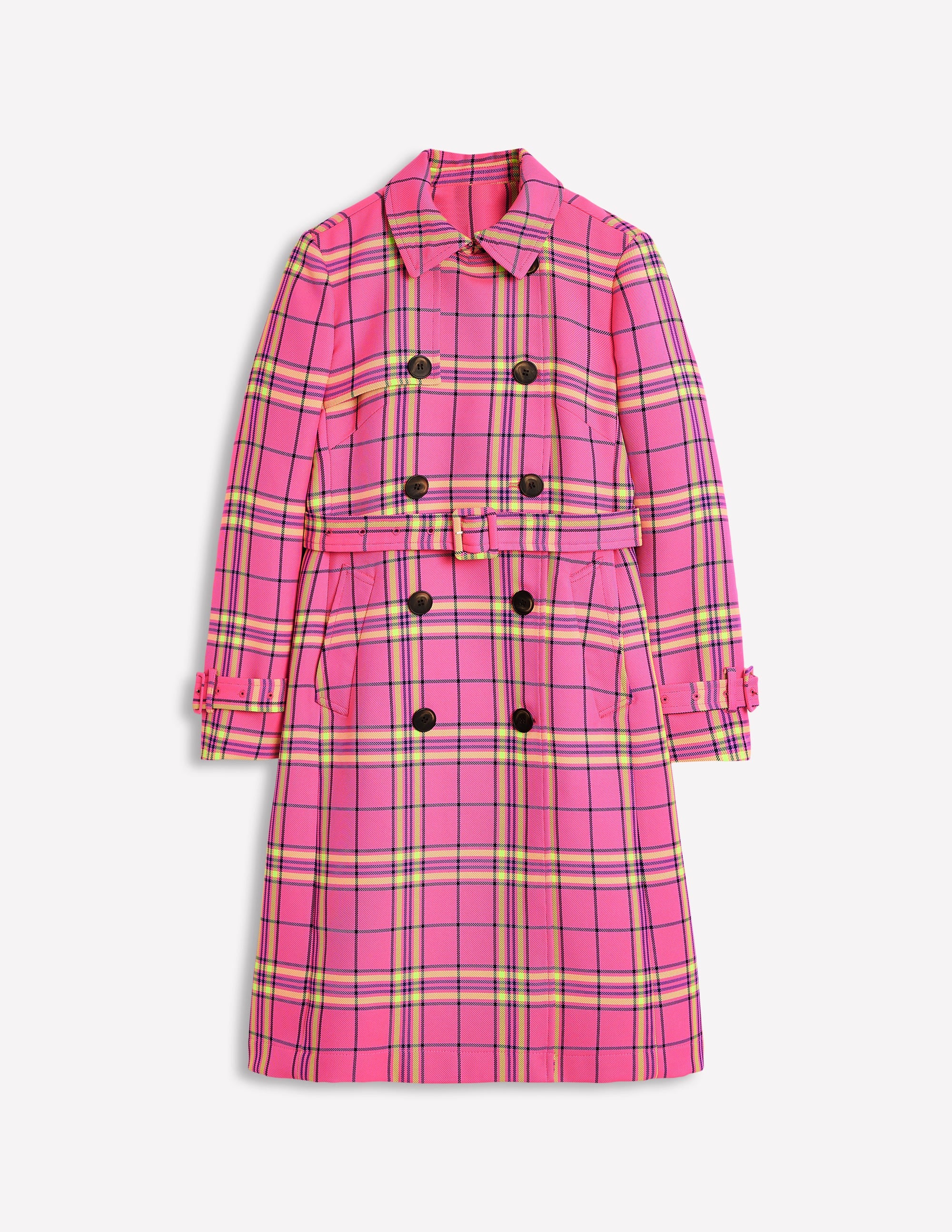 Cheltenham Trench Coat-Pink Neon Check Cheltenham Trench Coat-Pink Neon Check