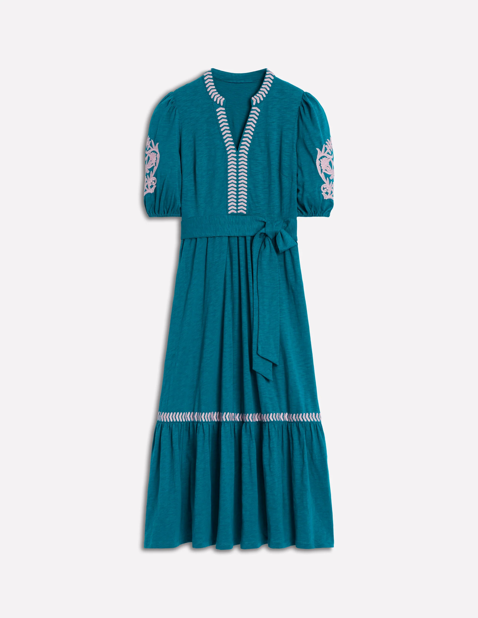 Amara Embroidered Jersey Dress-Deep Sea, Meadowsweet Pink Amara Embroidered Jersey Dress-Deep Sea, Meadowsweet Pink