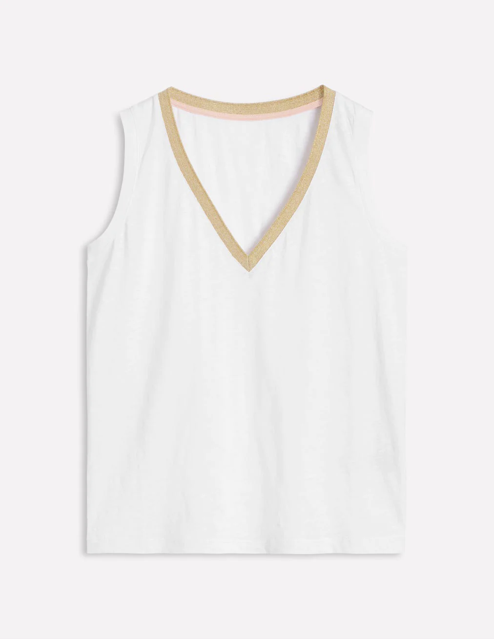 Metallic Trim V Neck Vest-White Metallic Trim V Neck Vest-White