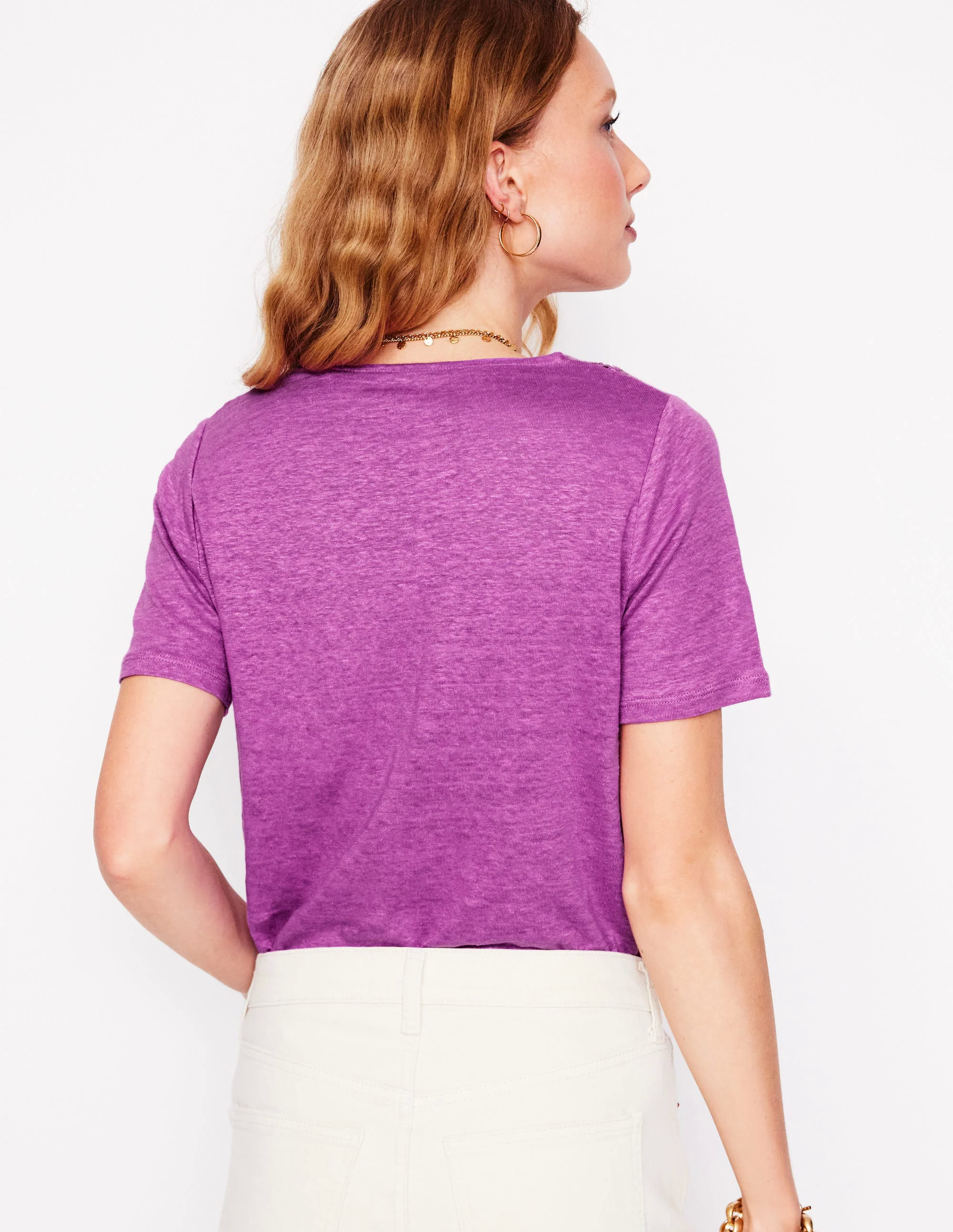Lace Trim Linen T-shirt-Liatris