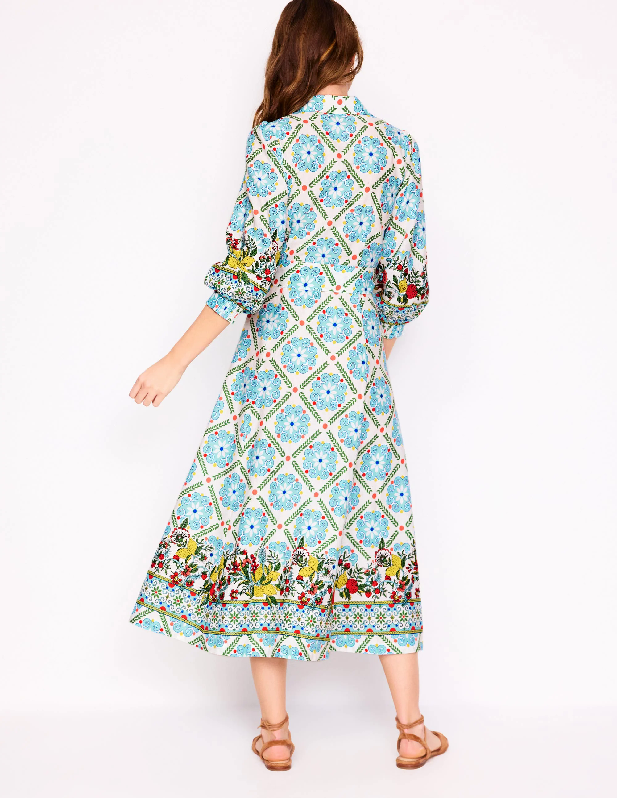 Clara Linen Blend Shirt Dress-Multi, Citrus Vine Tile