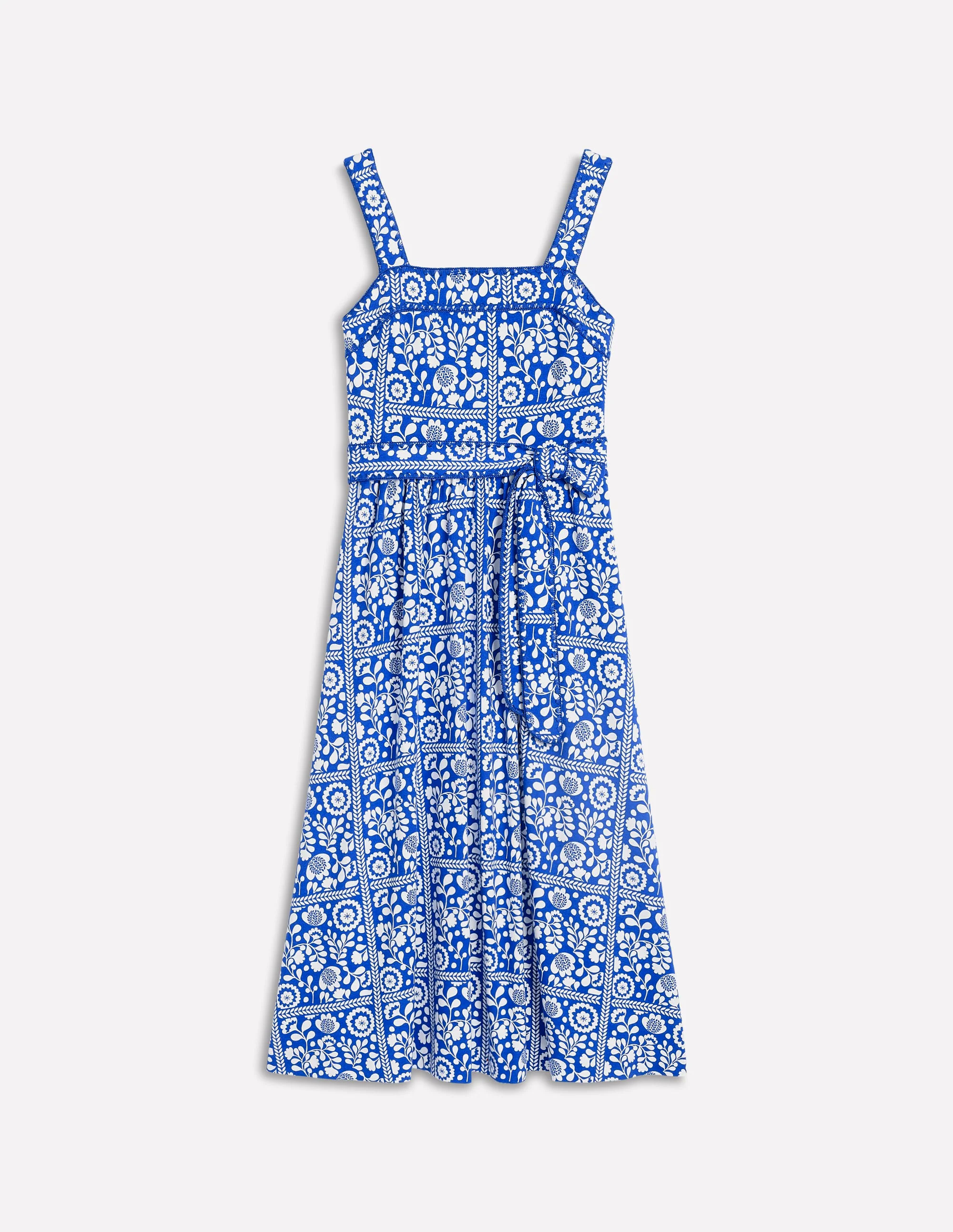 Square Neck Seam Midi Dress-Gallery Blue, Vine Tile