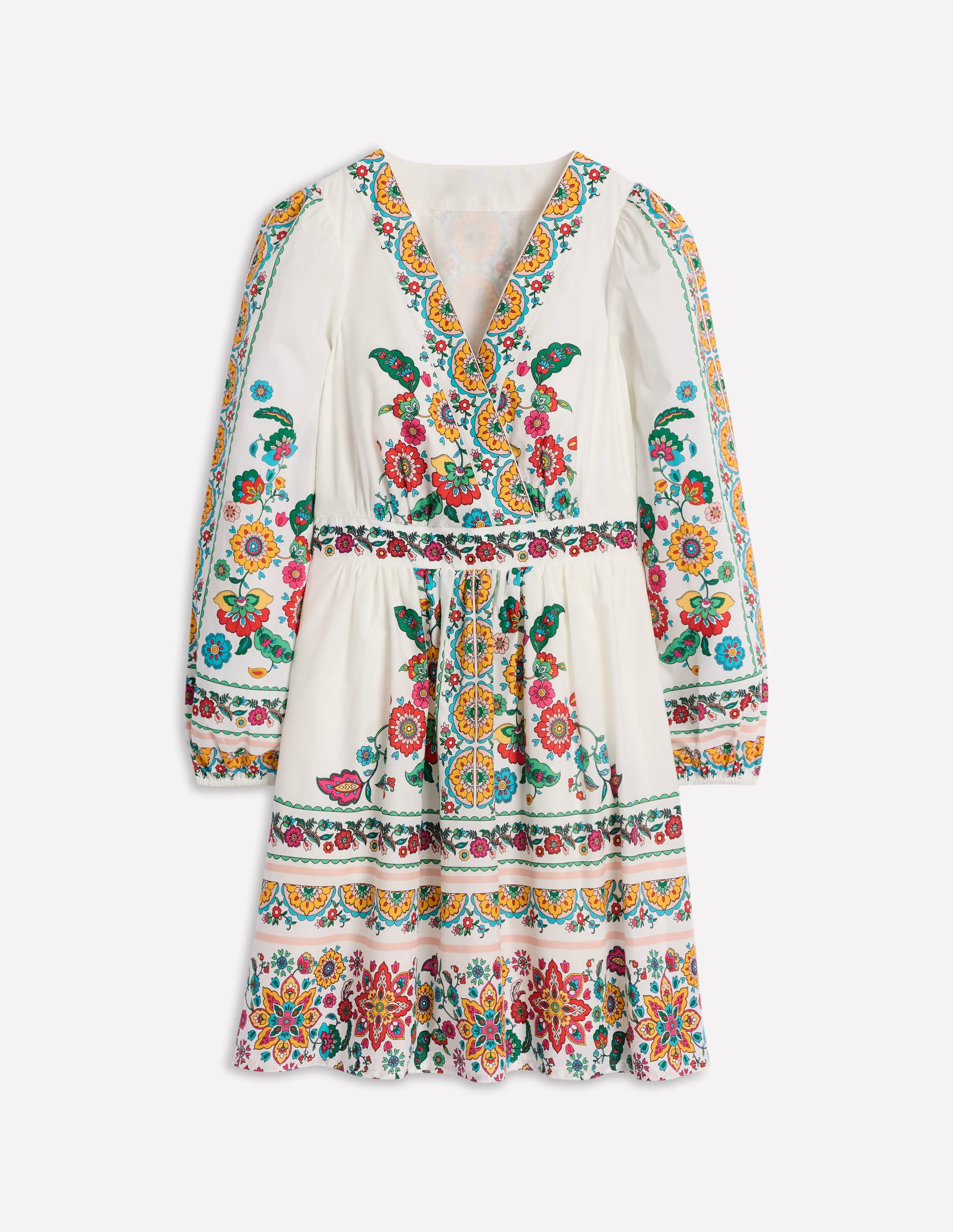 Mya Cotton Short Dress-Ivory, Botanical Sprig