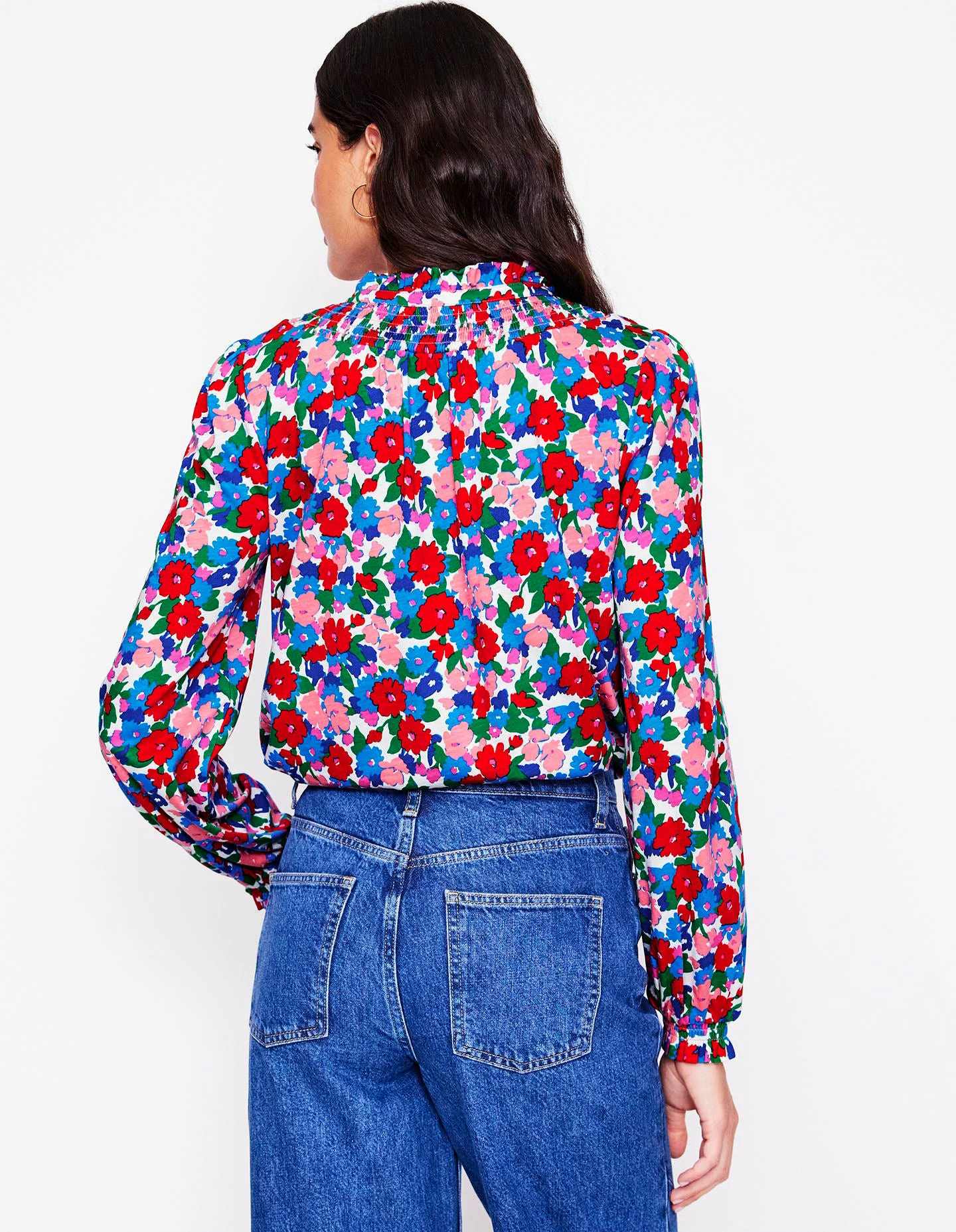 Fay Smocked Jersey Shirt-Multi, Painterly Meadow Fay Smocked Jersey Shirt-Multi, Painterly Meadow