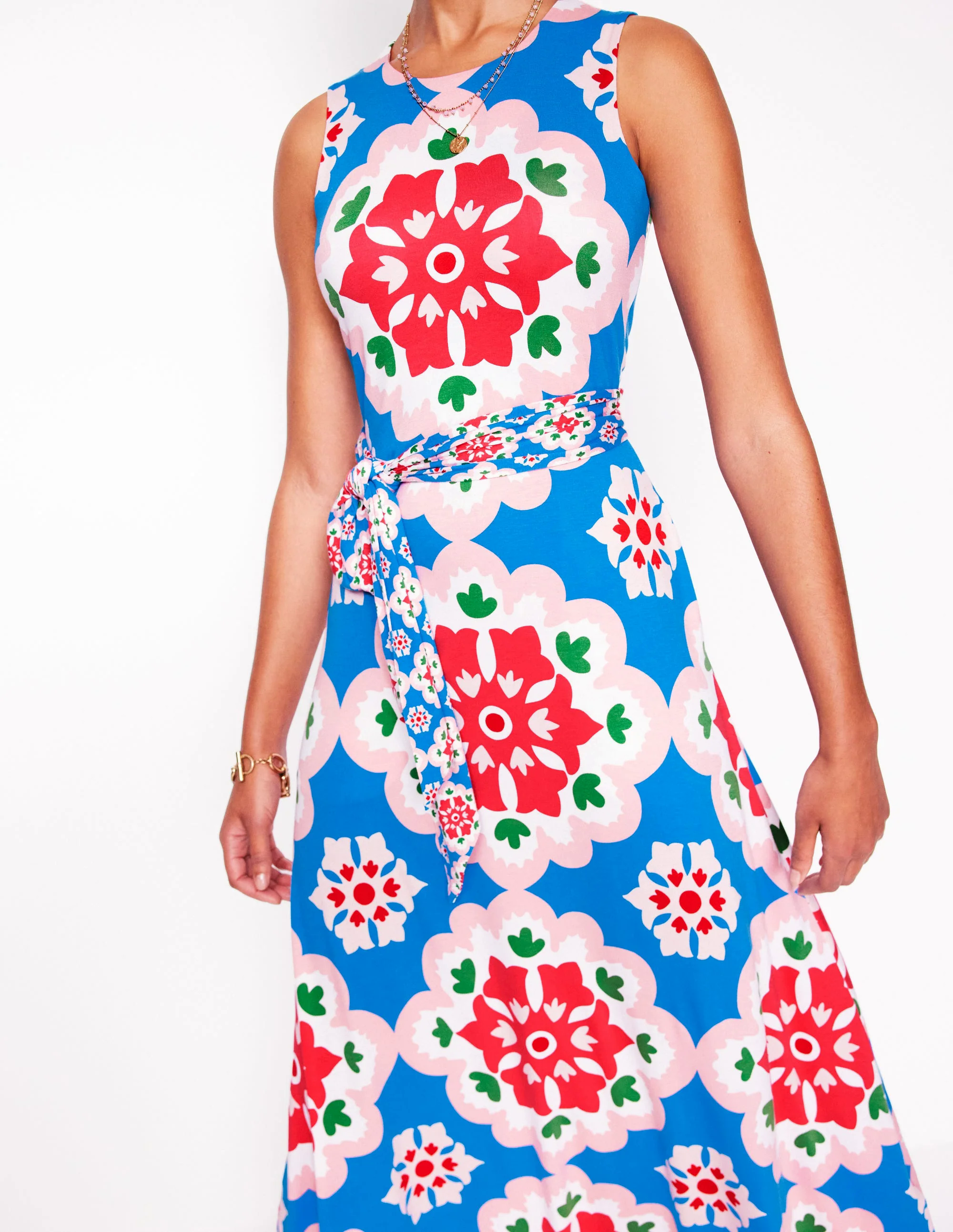 Grown On Tie Trapeze Dress-Cerulean Blue, Bloom Geo
