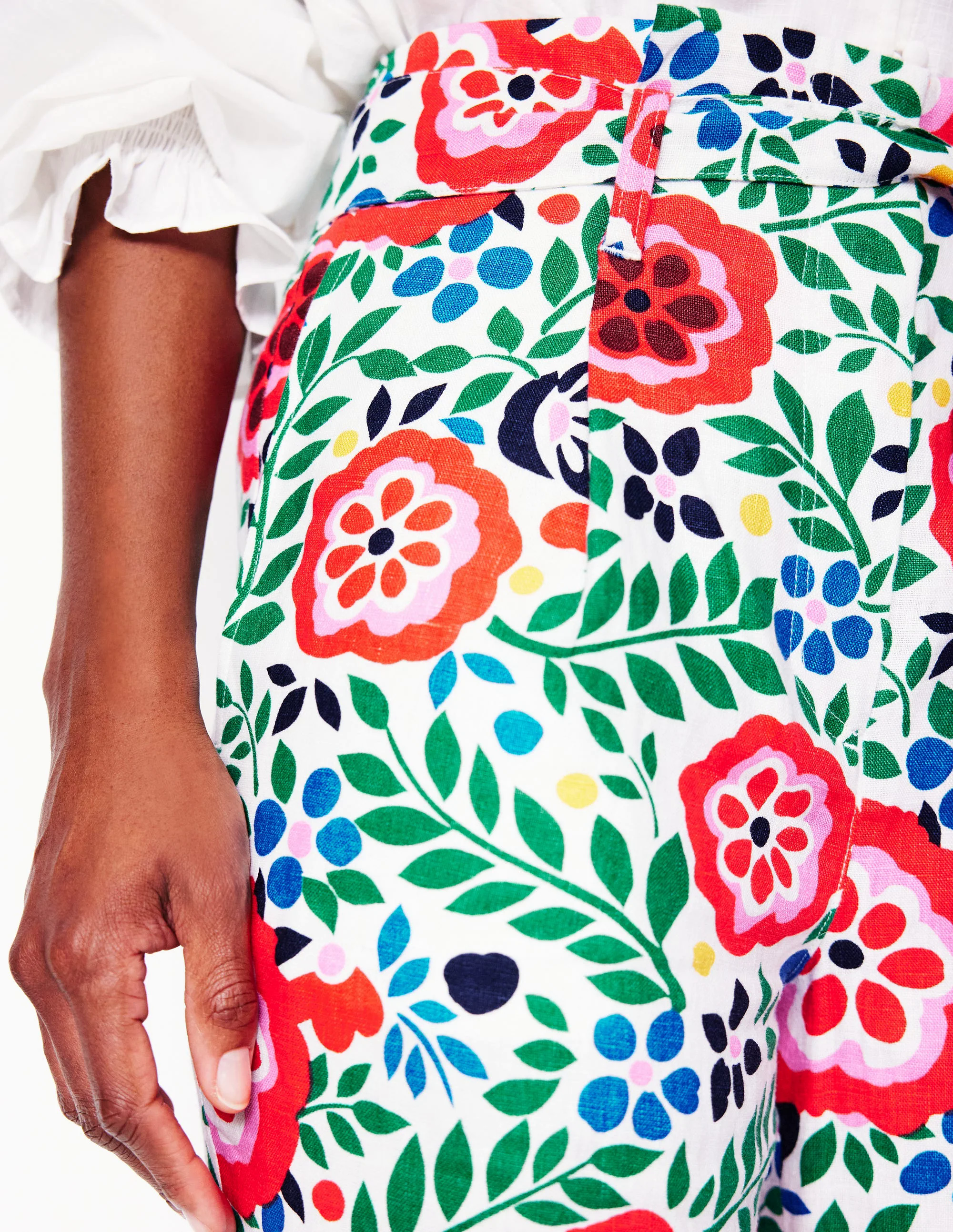 Belted Linen Pants-Multi, Foliage Scatter Belted Linen Pants-Multi, Foliage Scatter