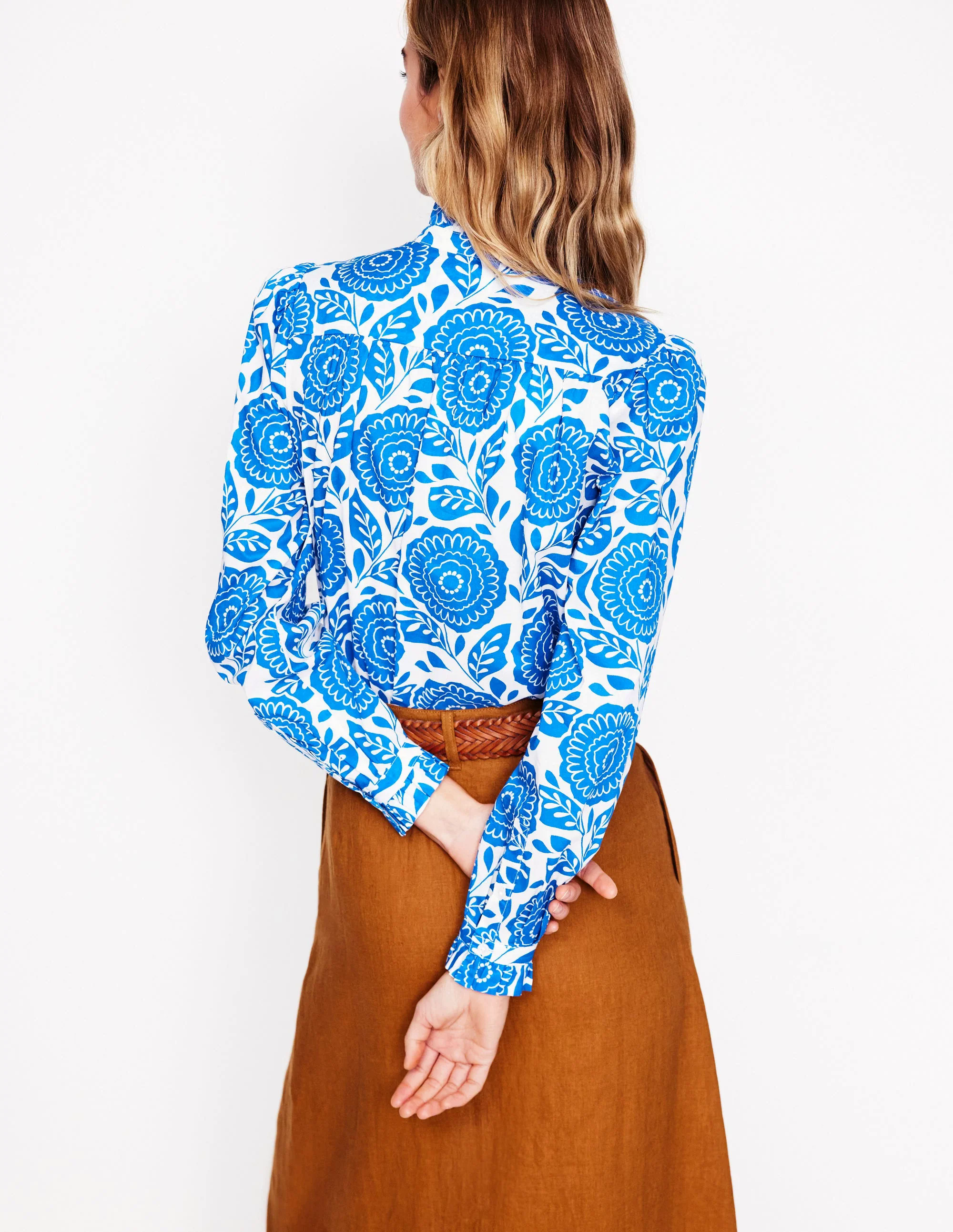 Felicity Cotton Blouse-Gallery Blue, Dahlia Stamp Felicity Cotton Blouse-Gallery Blue, Dahlia Stamp