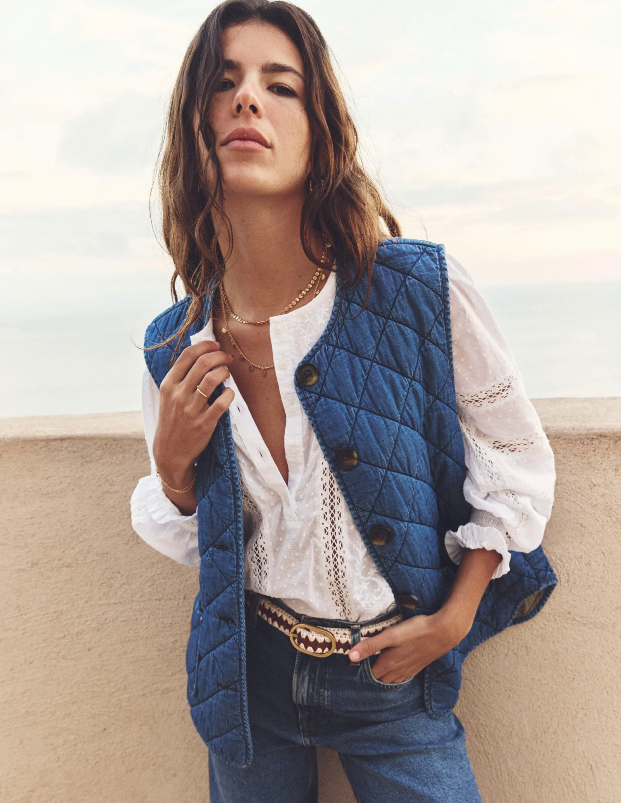 Denim Quilted Gilet-Mid Wash Denim Quilted Gilet-Mid Wash