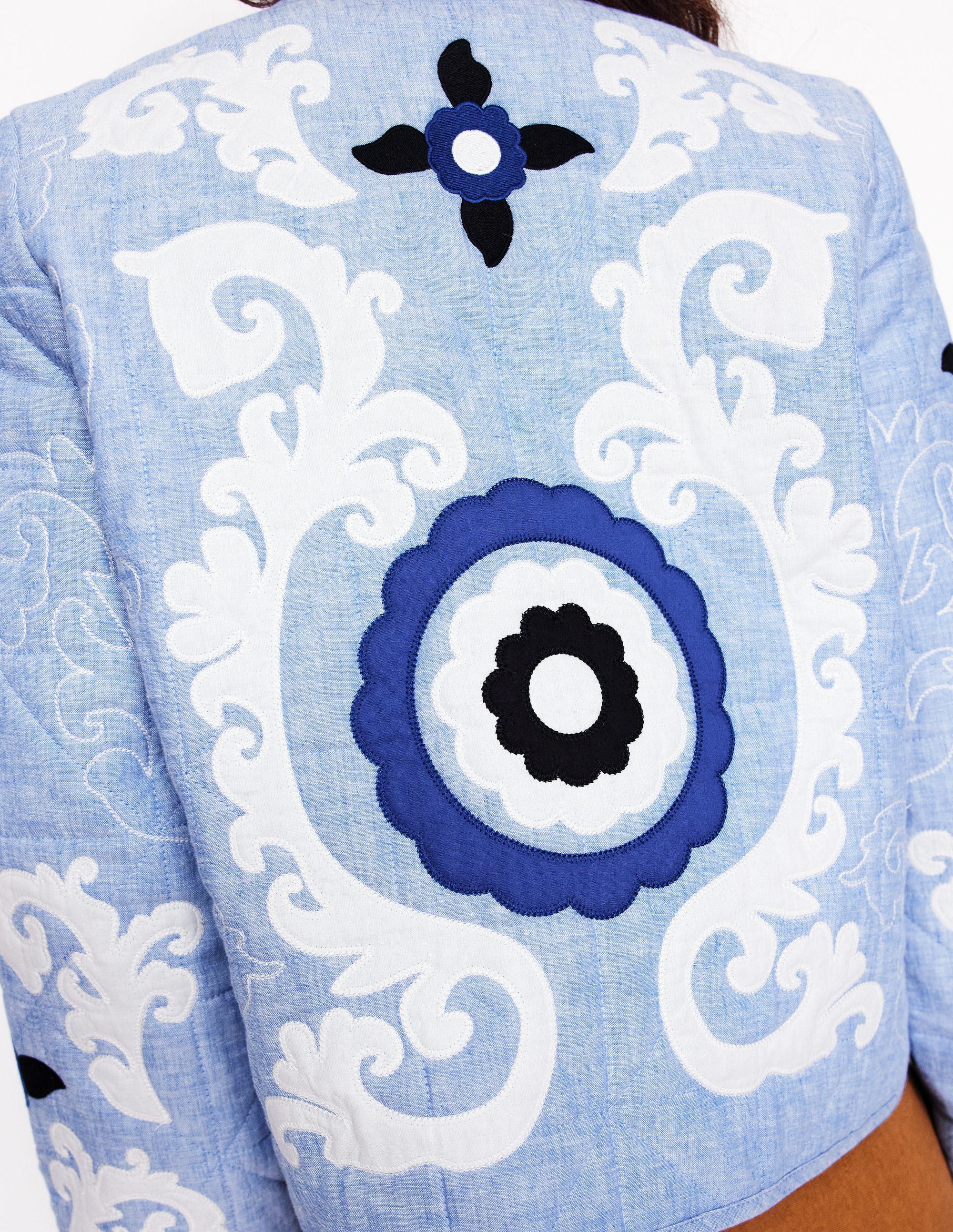 Chelsea Embroidered Jacket-Grey Blue Chambray Chelsea Embroidered Jacket-Grey Blue Chambray
