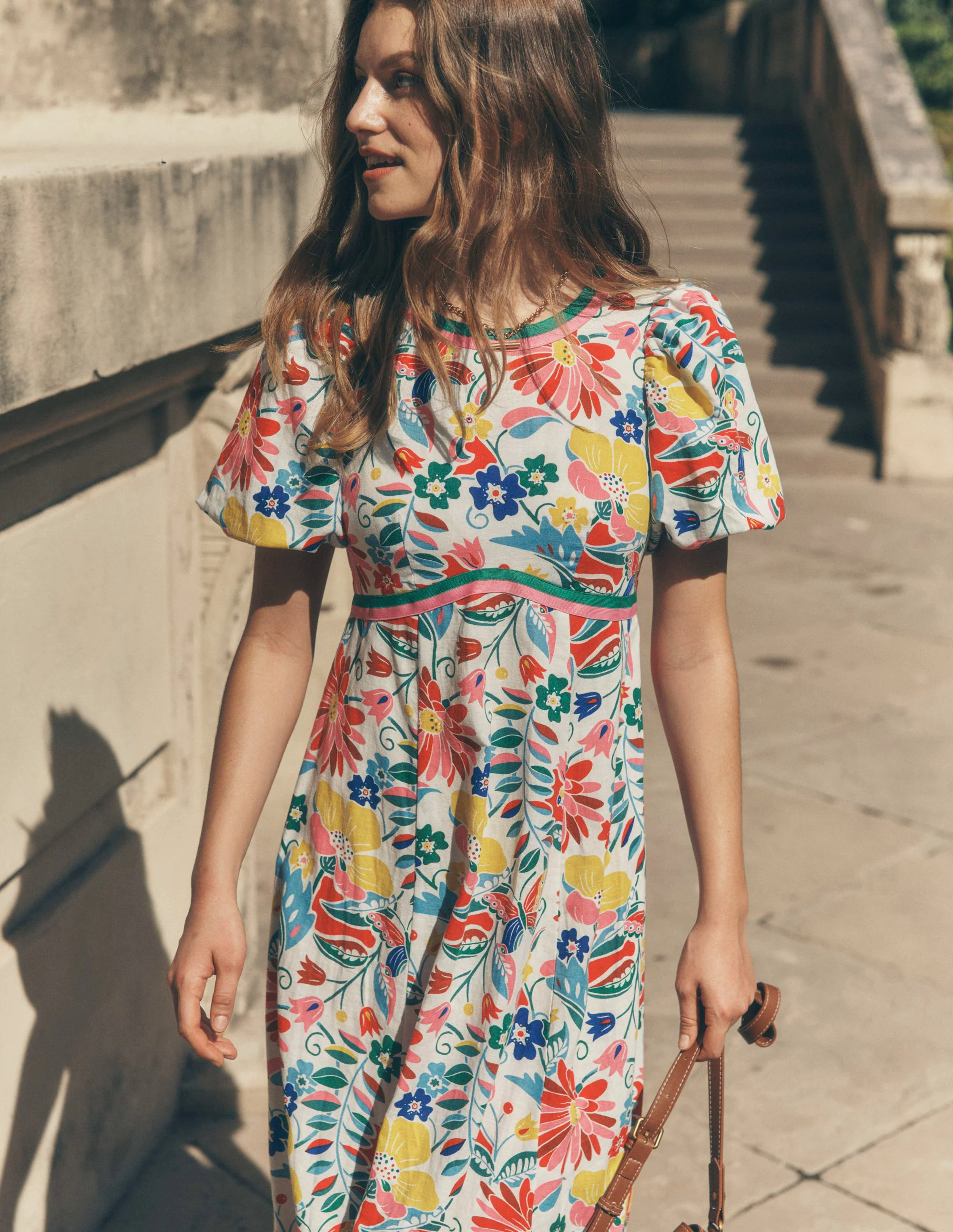 Empire Linen Tea Dress-Multi, Wildflower Trail