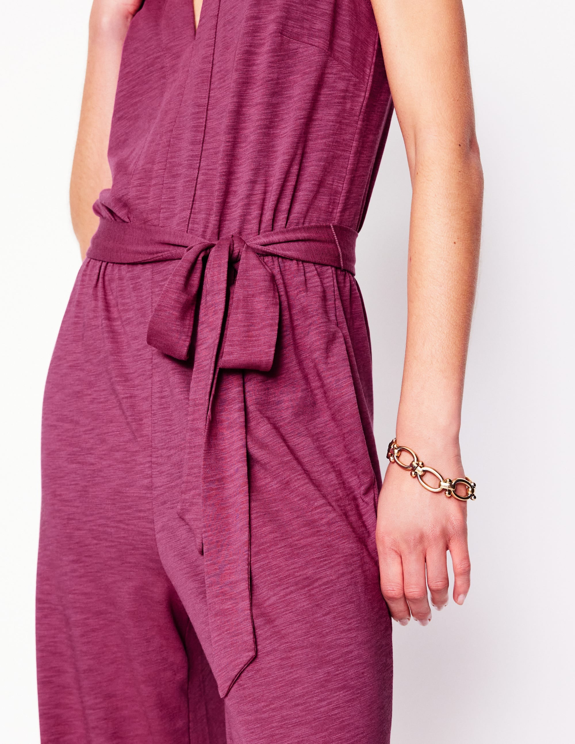 Naomi Notch Jersey Jumpsuit-Plum Purple