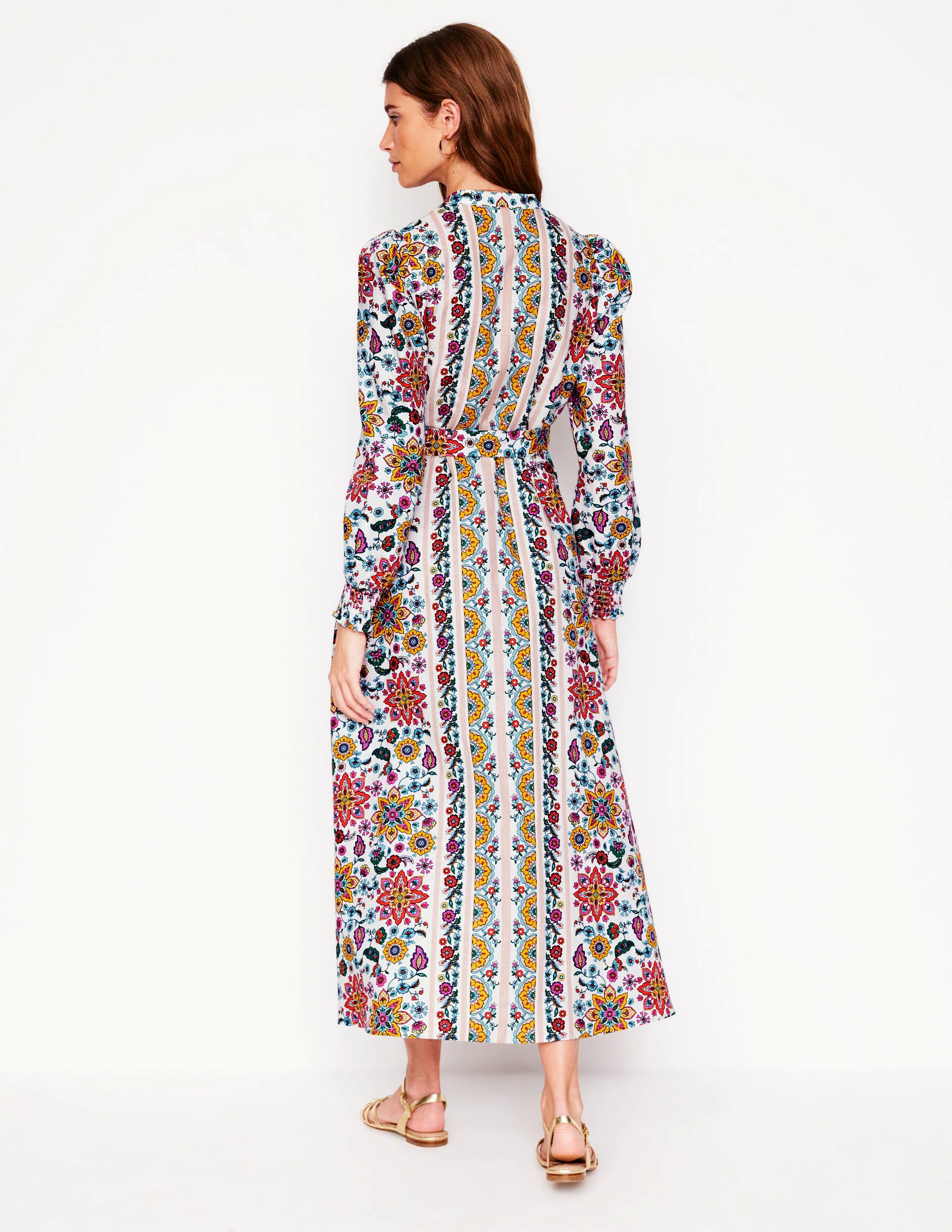 Ruby Linen Blend Shirt Dress-Ivory, Botanical Sprig