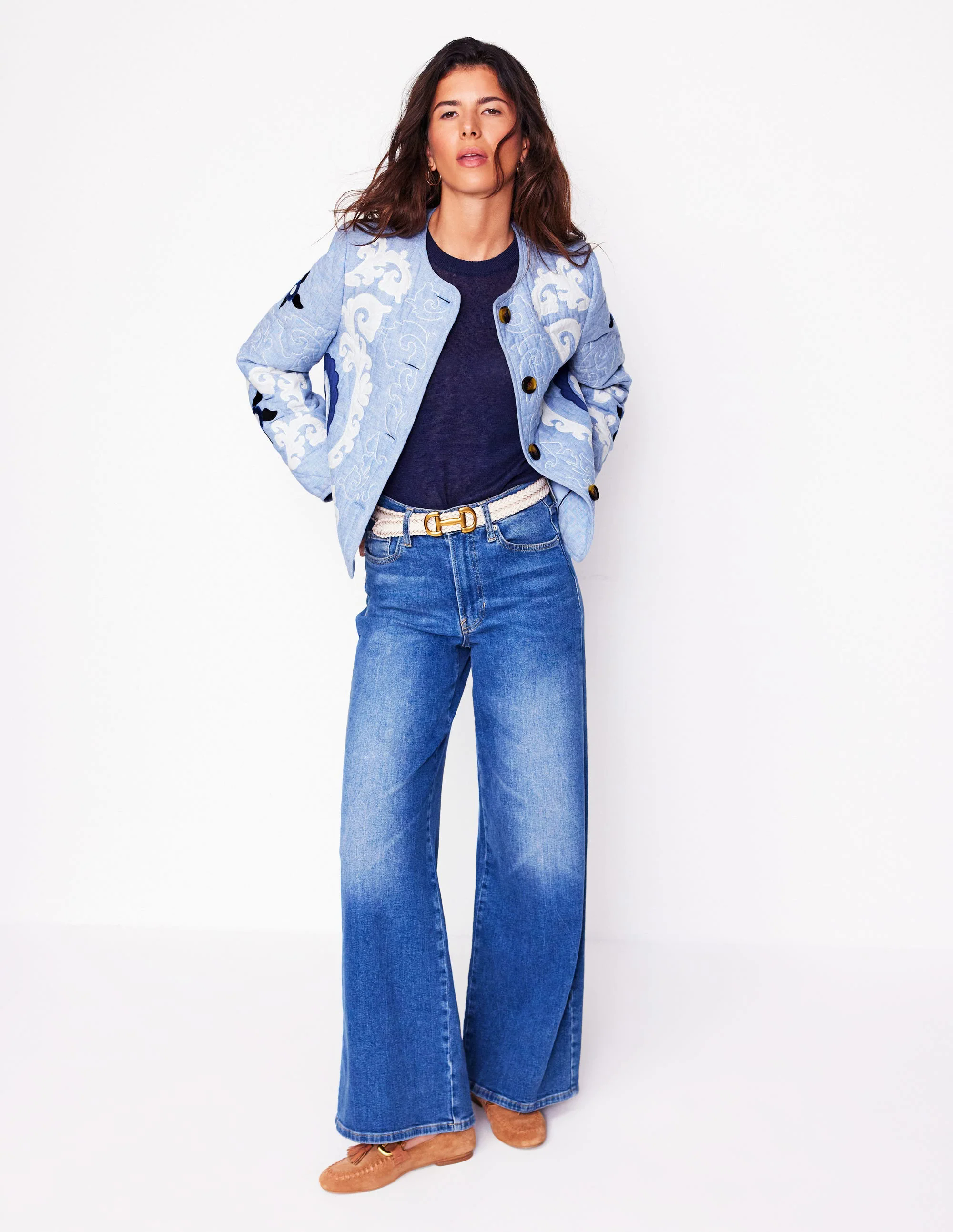 Chelsea Embroidered Jacket-Grey Blue Chambray Chelsea Embroidered Jacket-Grey Blue Chambray