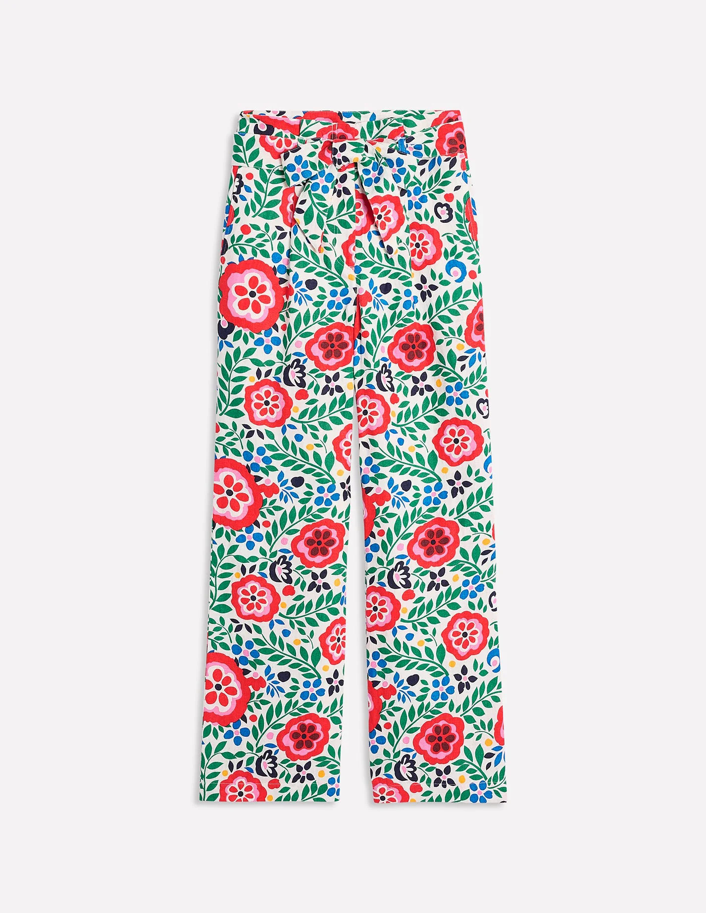 Belted Linen Pants-Multi, Foliage Scatter Belted Linen Pants-Multi, Foliage Scatter
