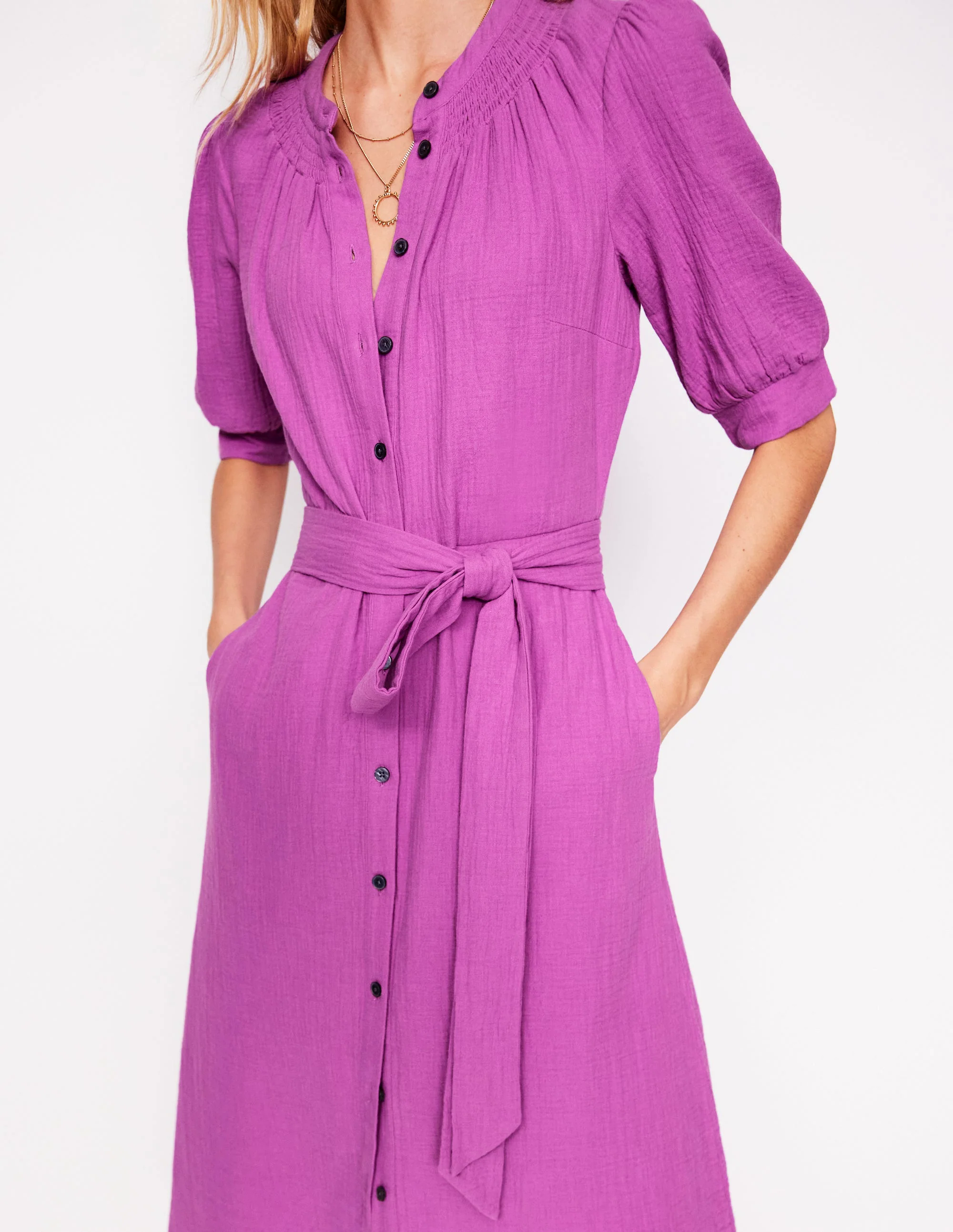 Ada Double Cloth Midi Dress-Foxglove Purple Ada Double Cloth Midi Dress-Foxglove Purple