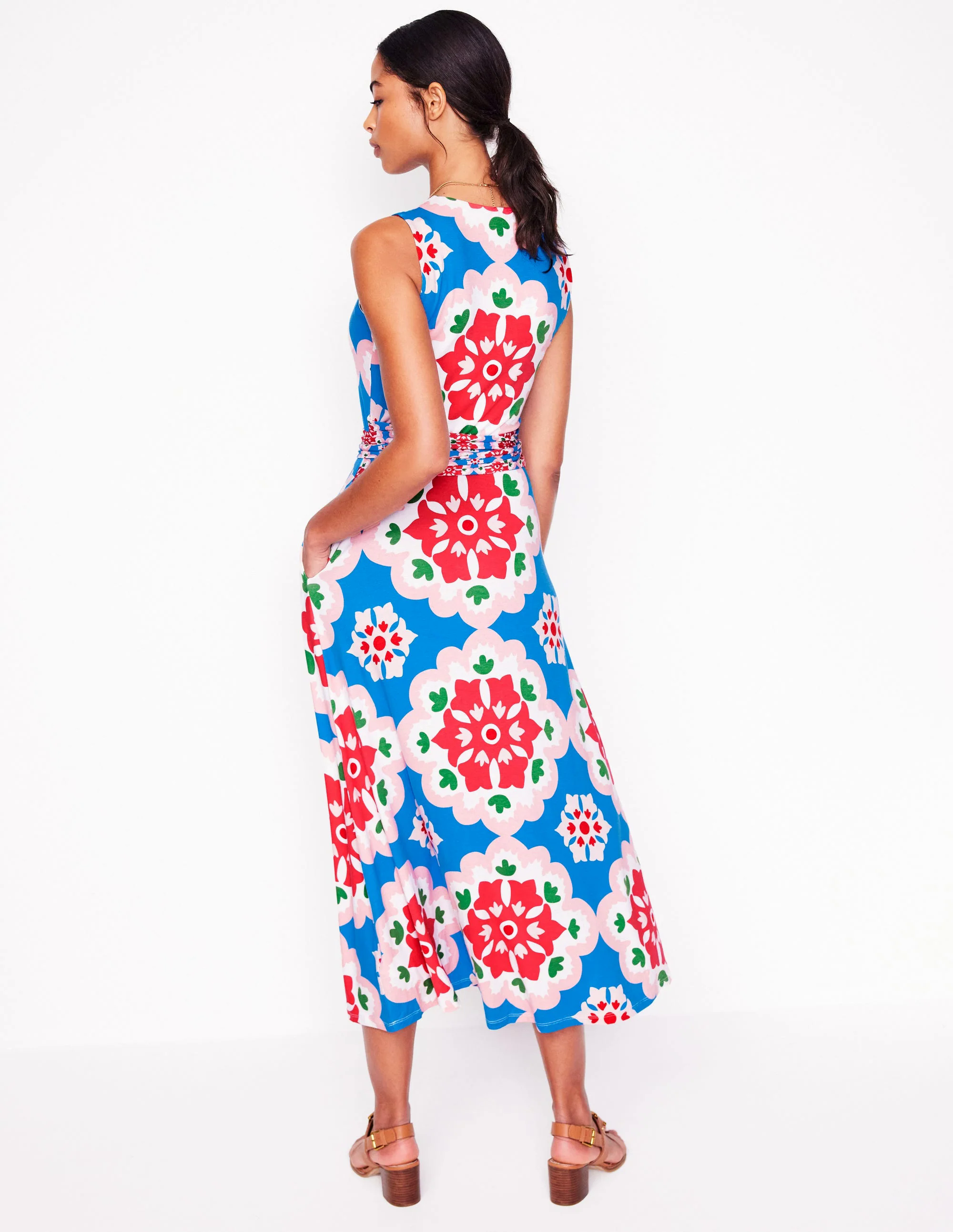 Grown On Tie Trapeze Dress-Cerulean Blue, Bloom Geo