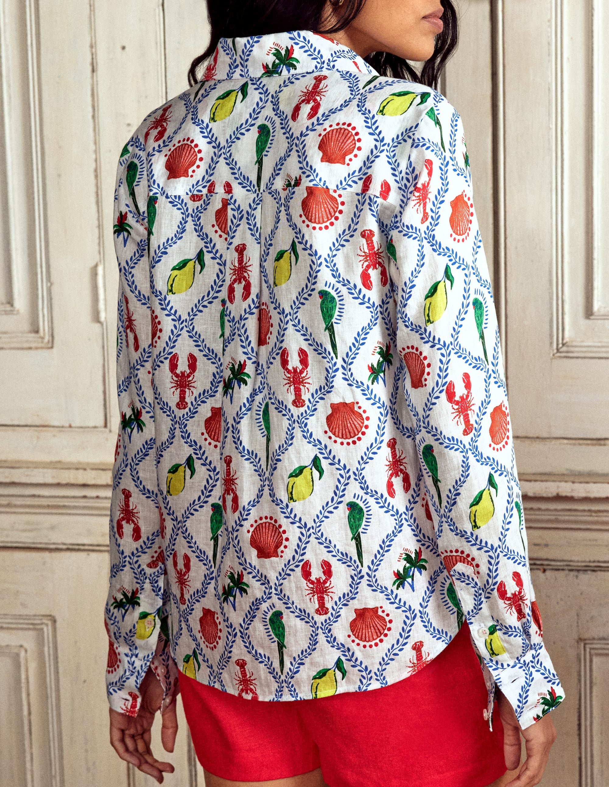 Sienna Linen Shirt-Ivory Tropical Bonanza