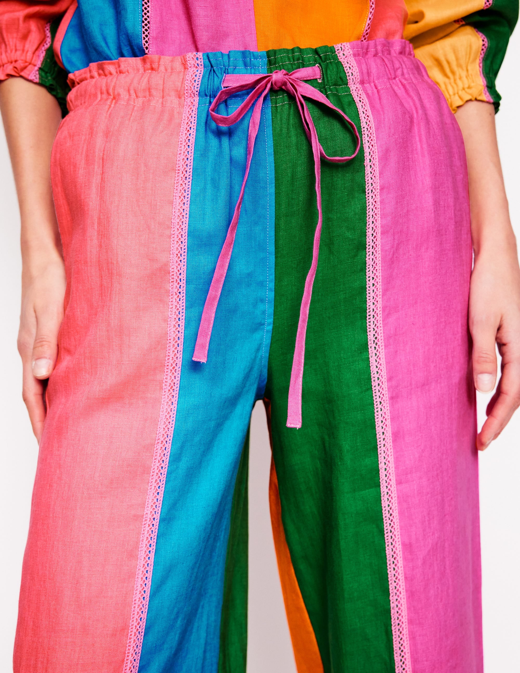 Islington Linen Pants-Multi Colourblock