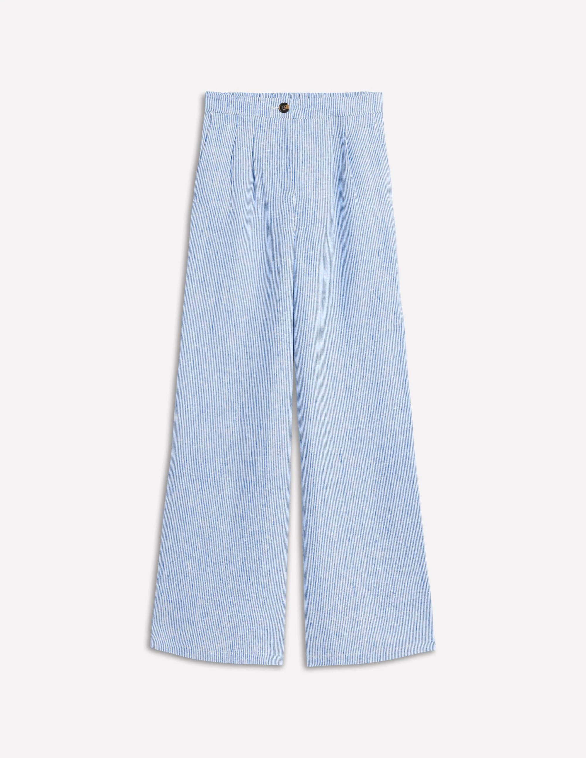 Dulwich Linen Pants-Kingfisher Blue Fine Stripe