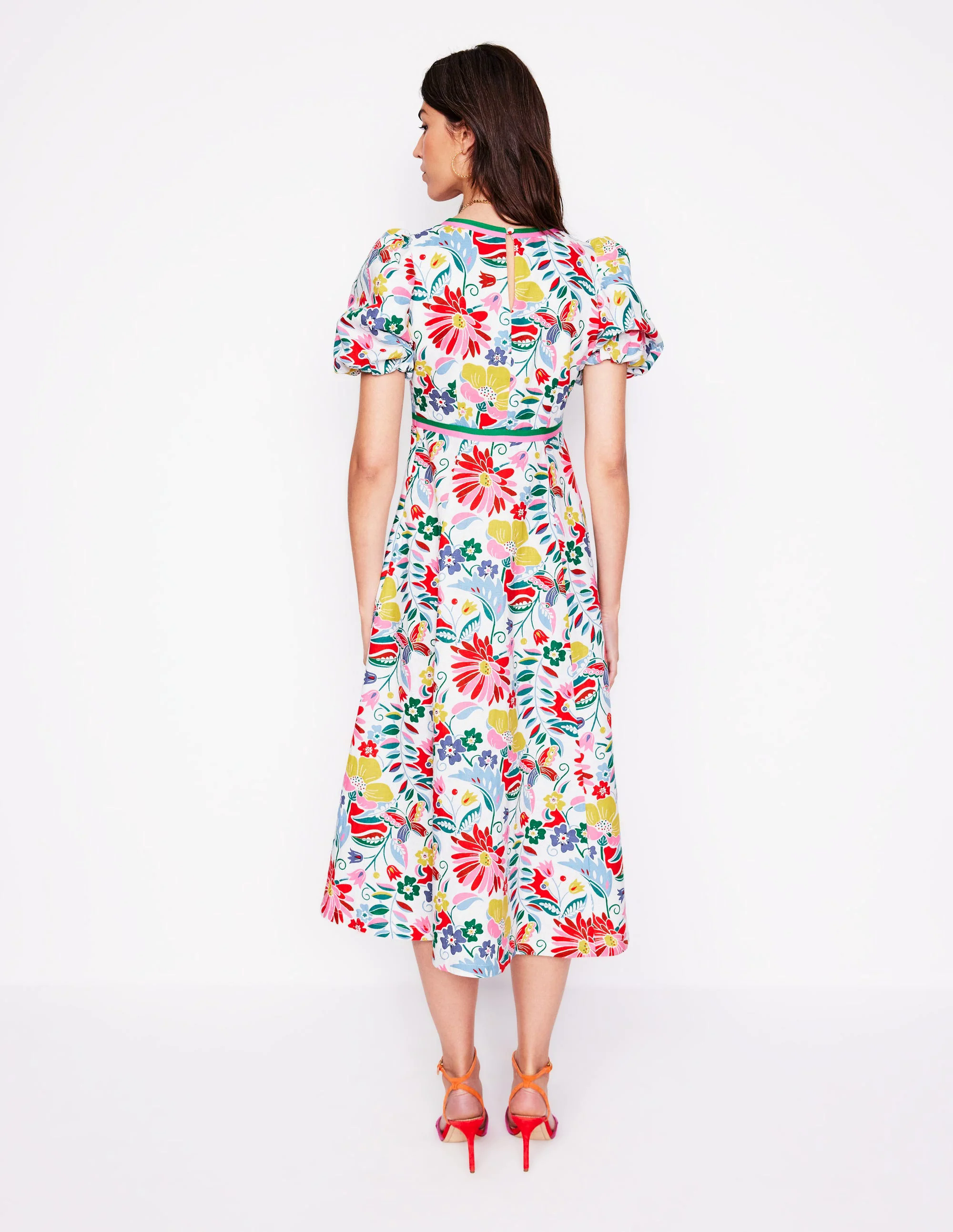 Empire Linen Tea Dress-Multi, Wildflower Trail