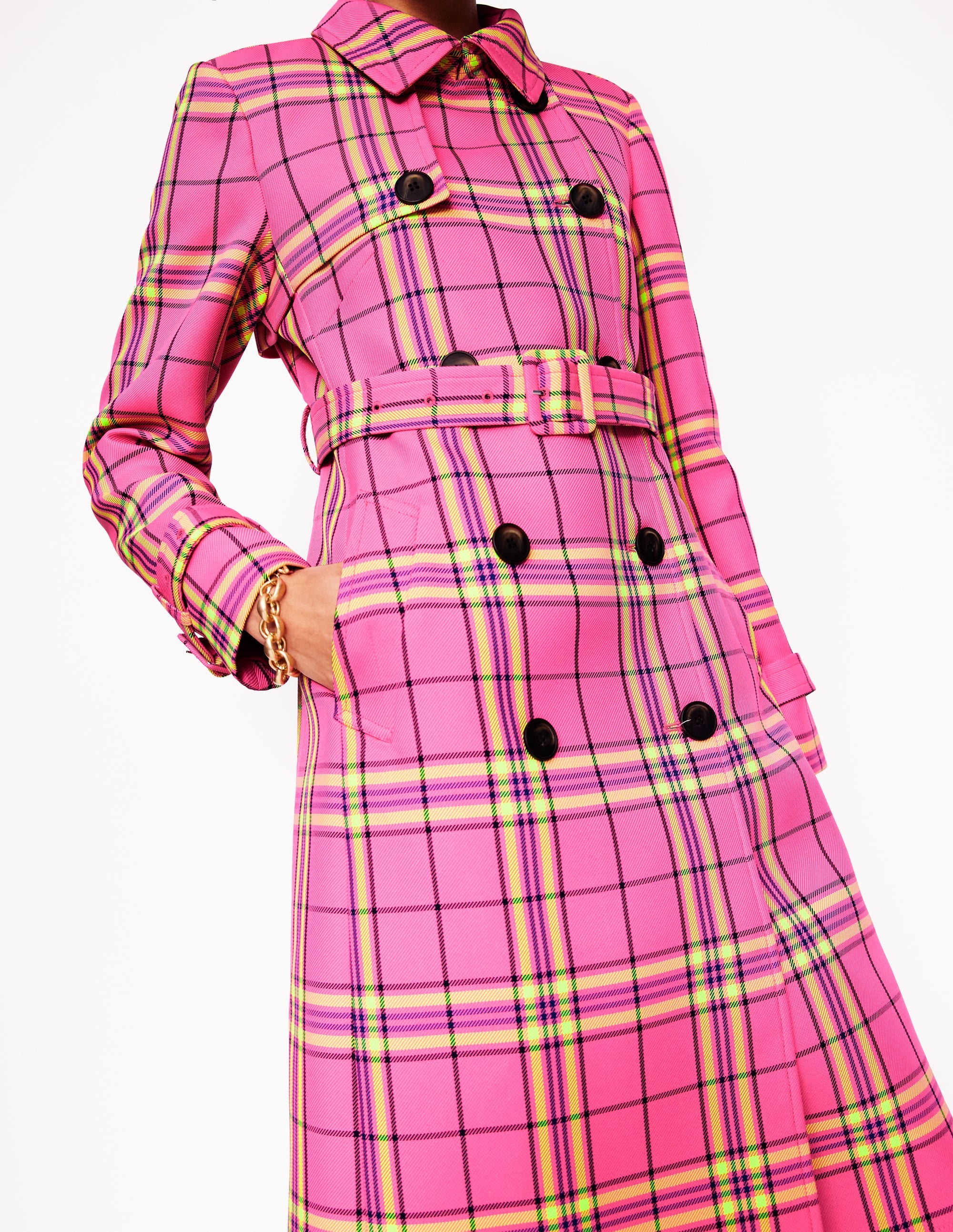 Cheltenham Trench Coat-Pink Neon Check Cheltenham Trench Coat-Pink Neon Check